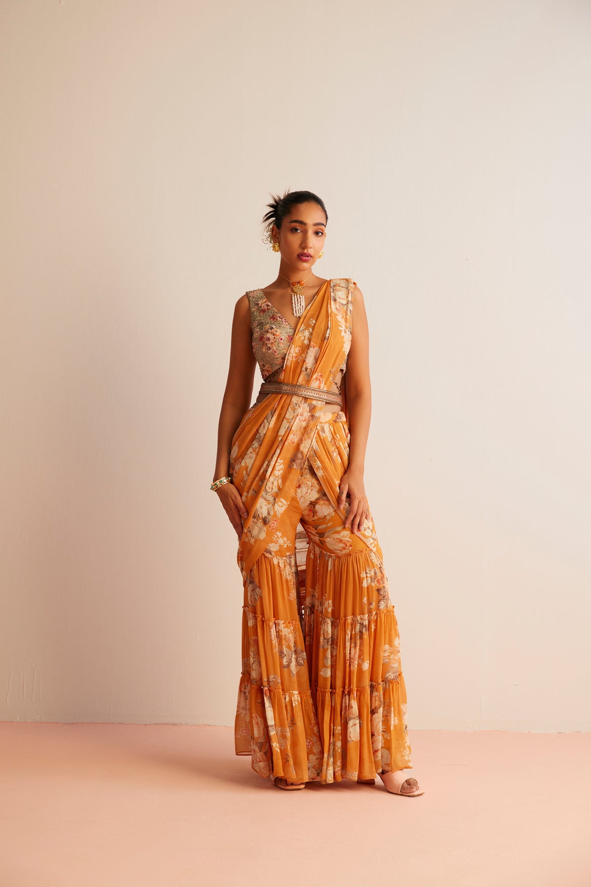 Orange Kayra Pre-draped Saree