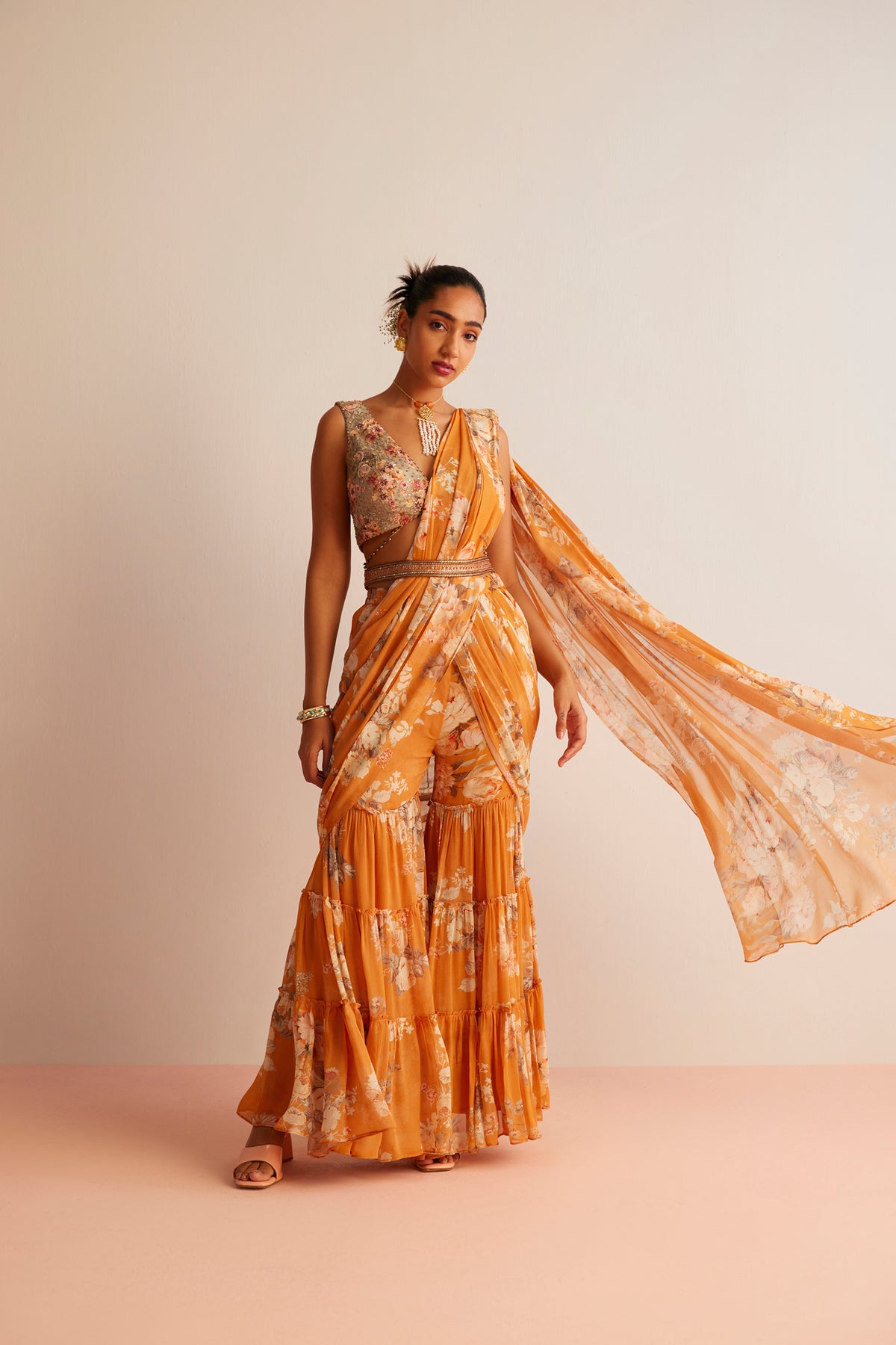 Orange Kayra Pre-draped Saree