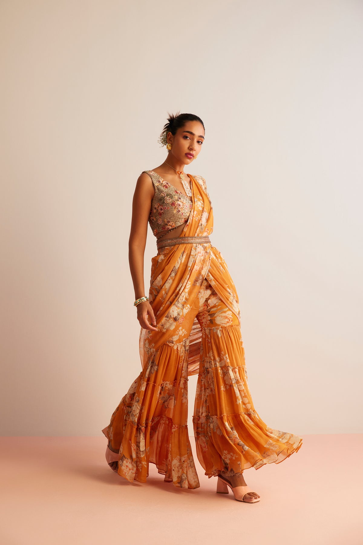 Orange Kayra Pre-draped Saree