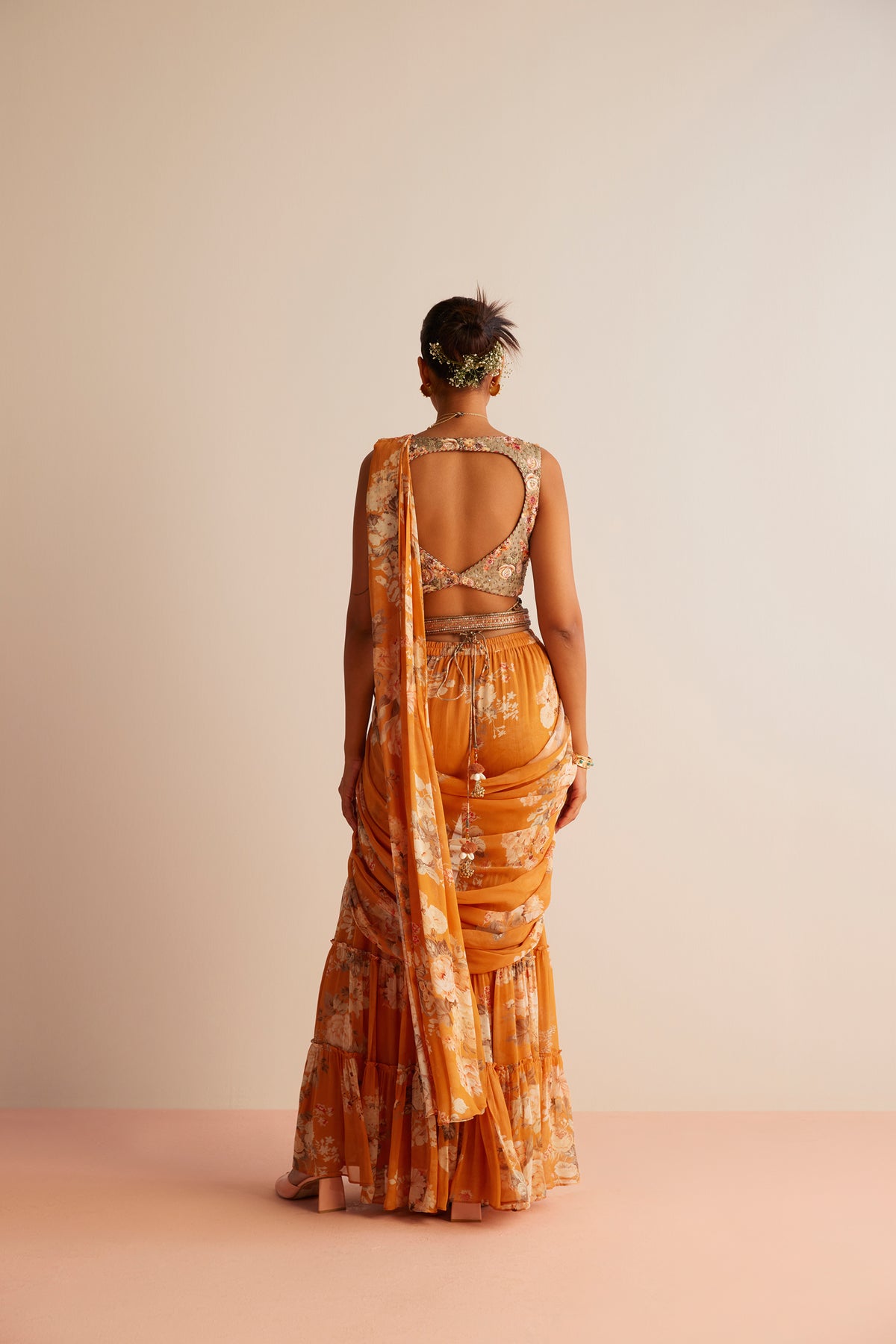 Orange Kayra Pre-draped Saree