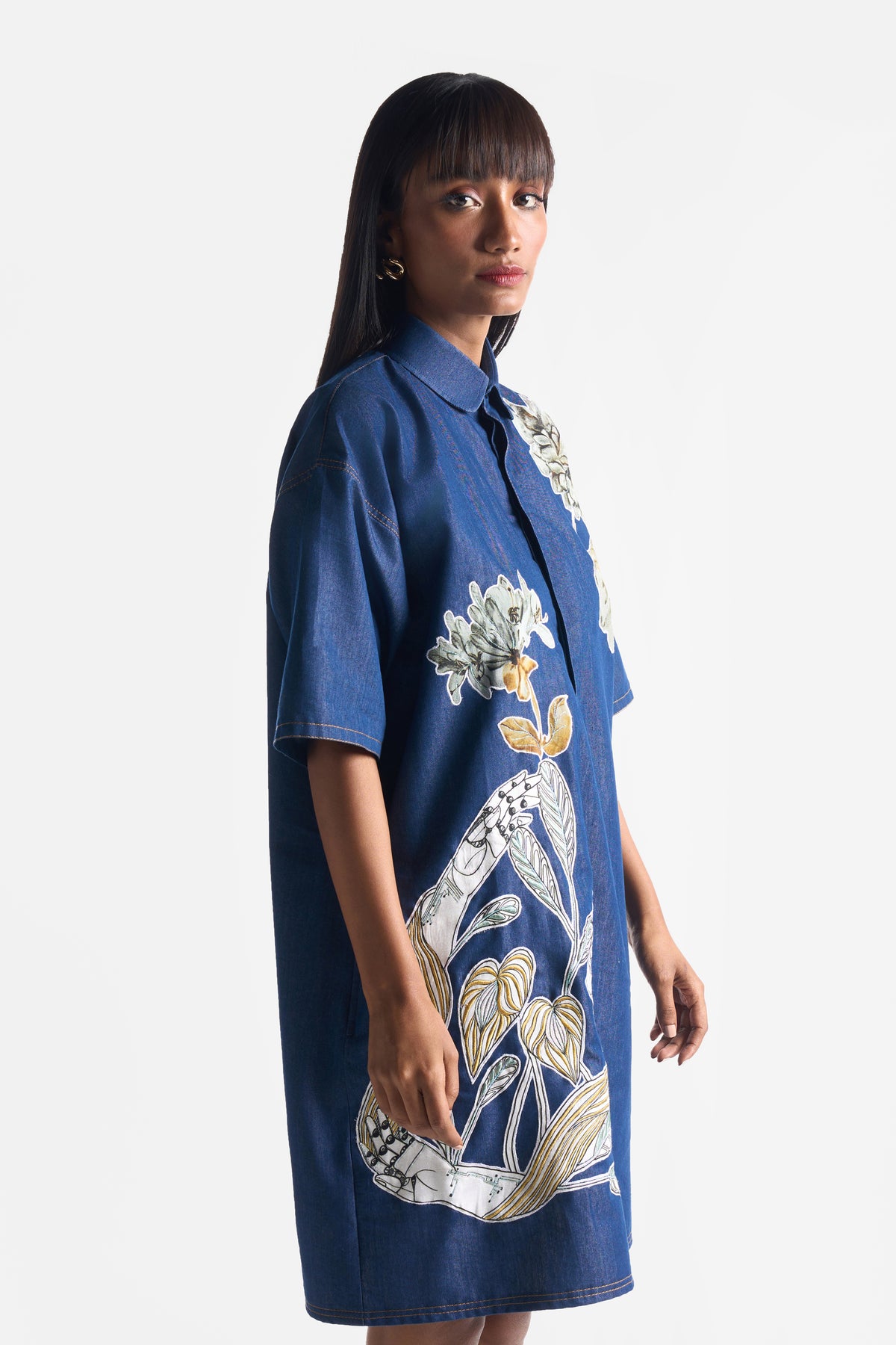 Denim Embroidered Shirt Dress