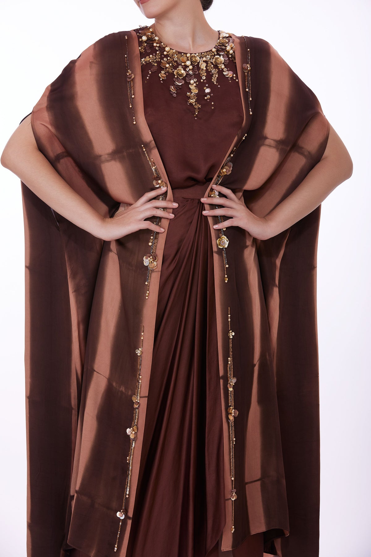 Brown Tye-dye Cape Set