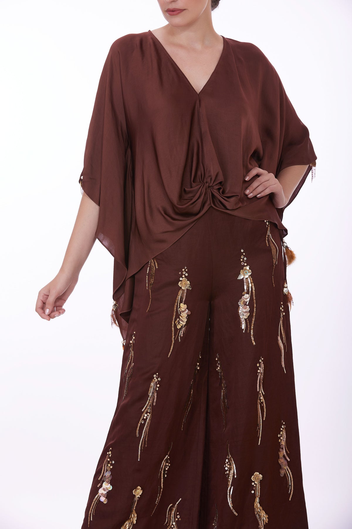 Brown Draped Kaftan