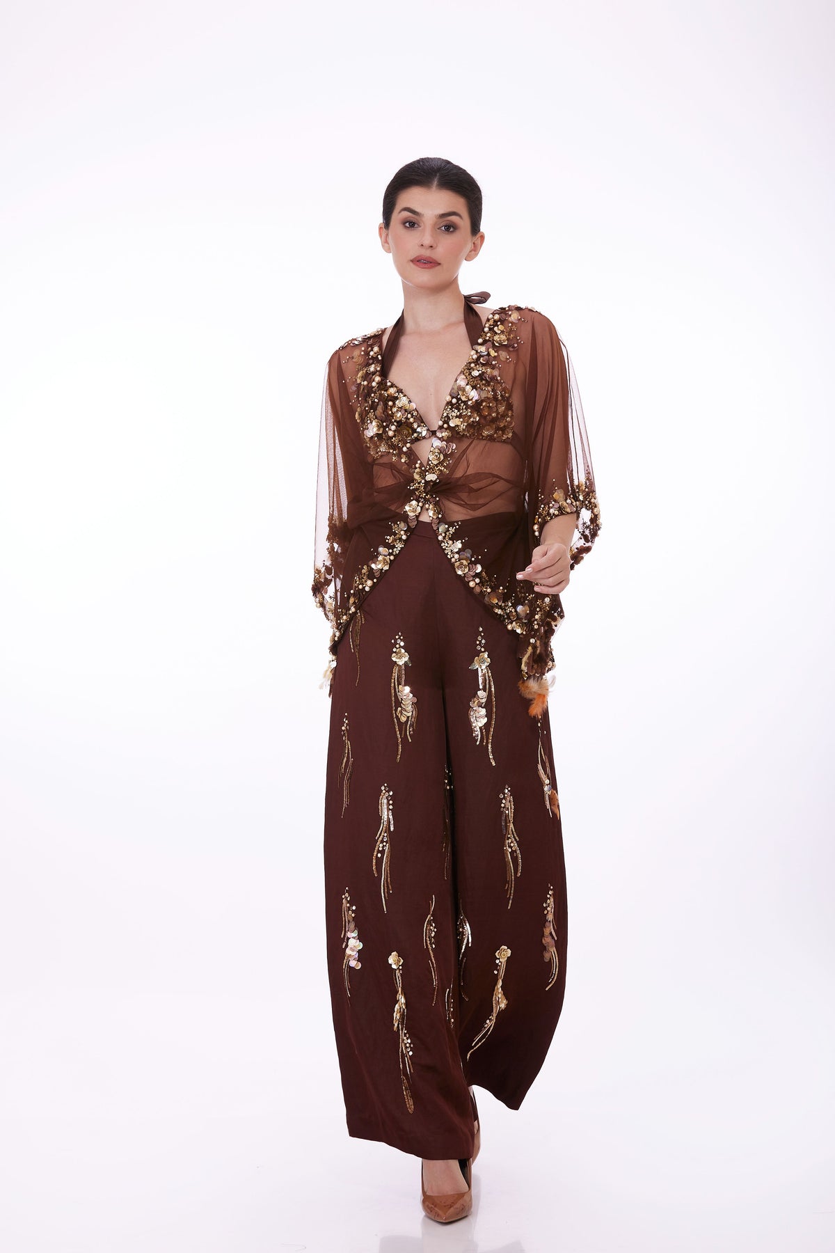 Brown Net Kaftan