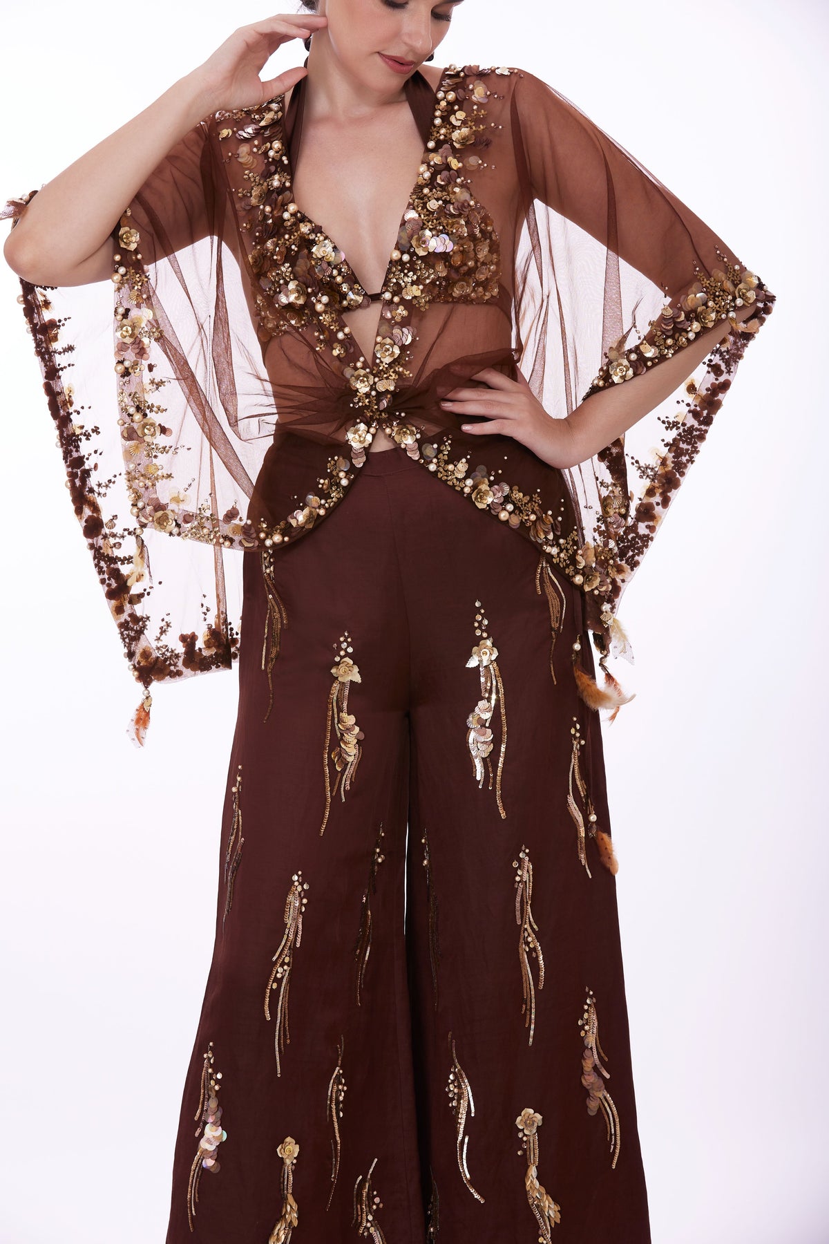 Brown Net Kaftan