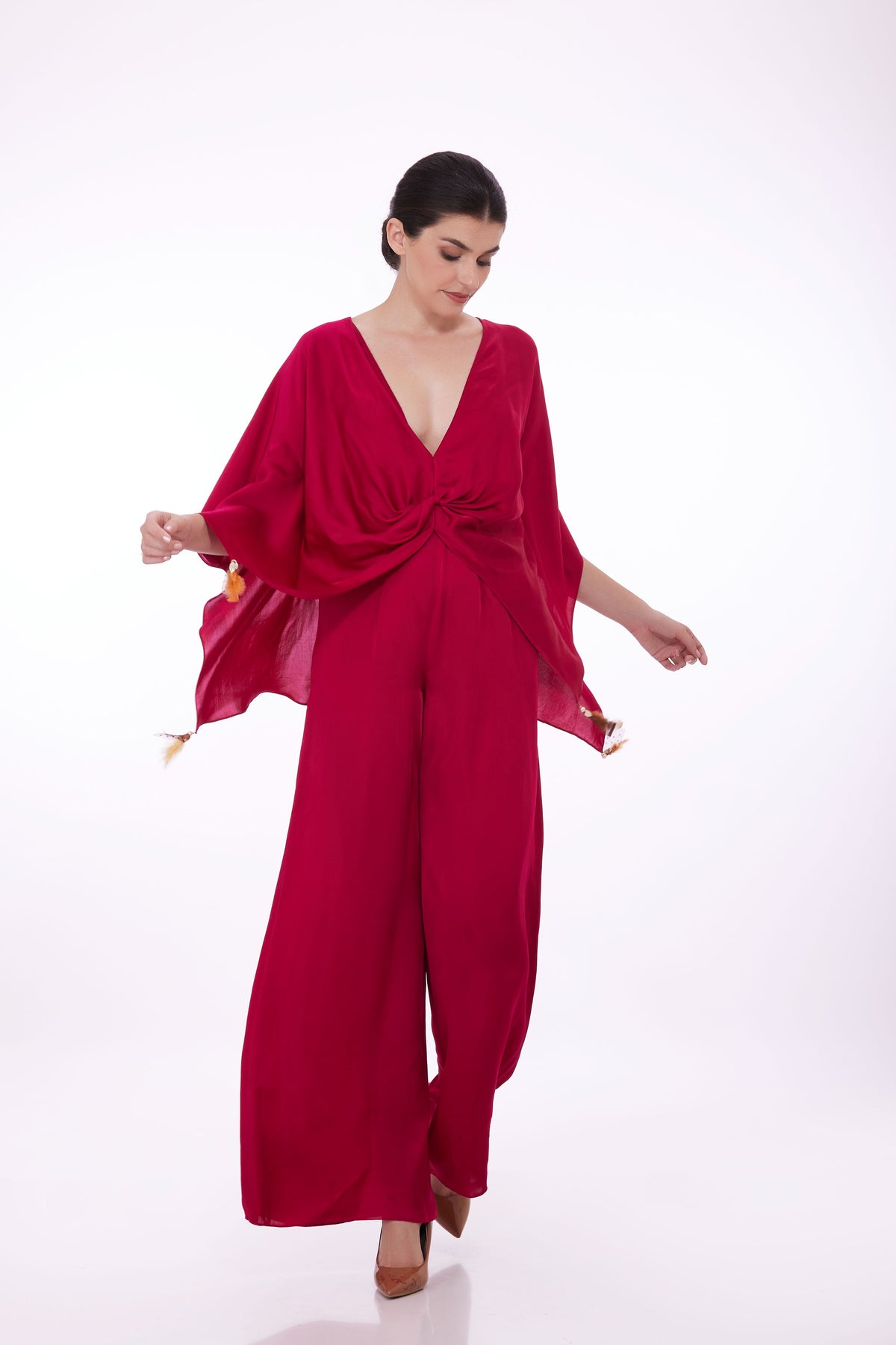 Pink Draped Kaftan With Jumpsuit