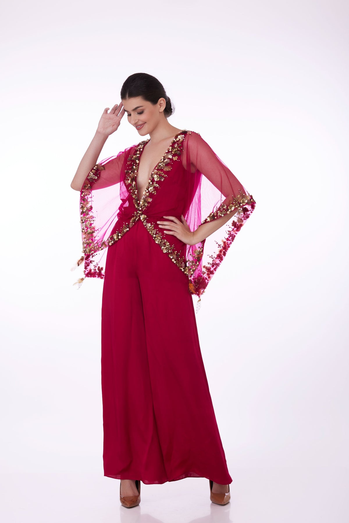 Jumpsuit With Pink Sequins Kaftan