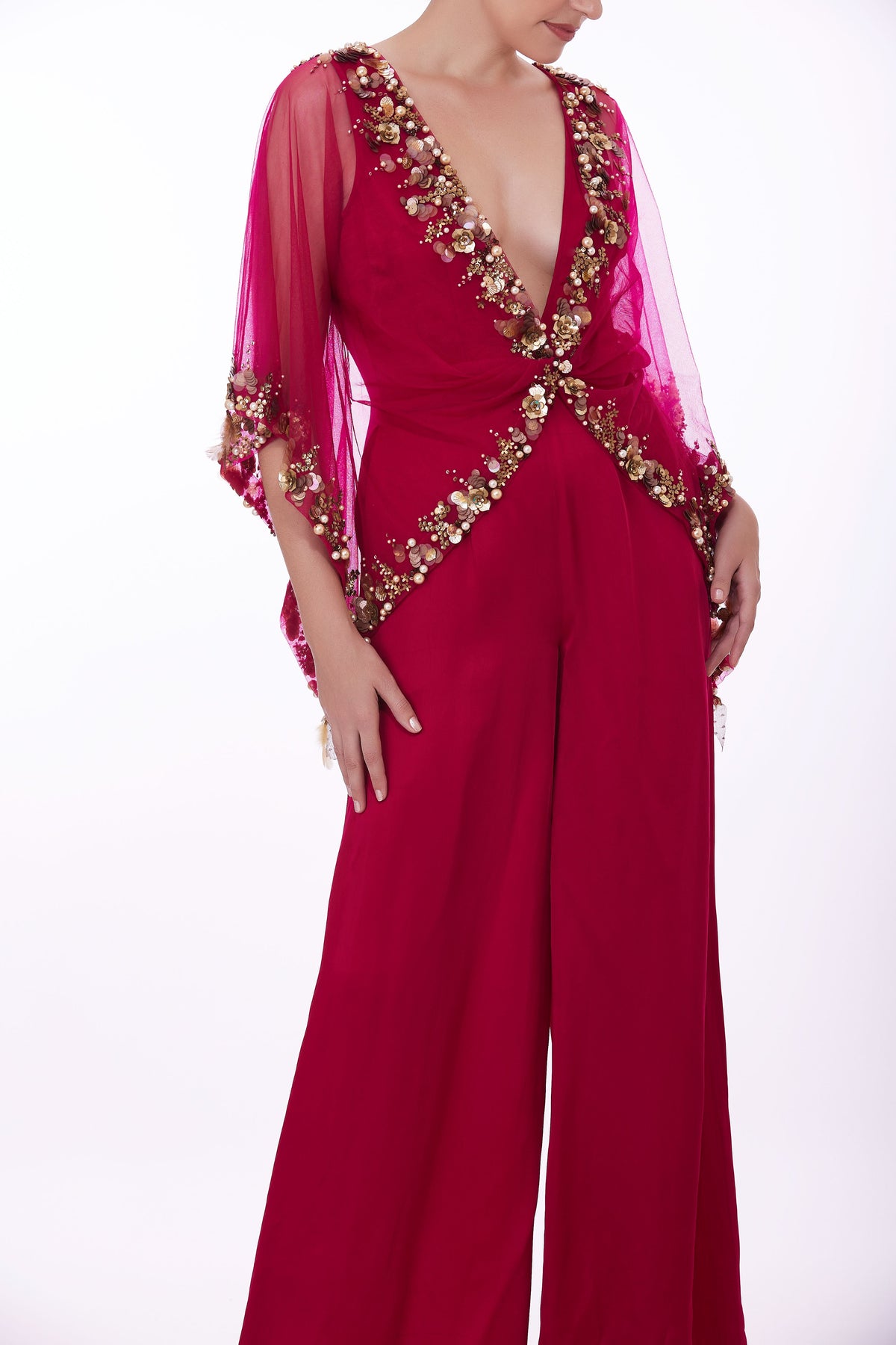 Jumpsuit With Pink Sequins Kaftan