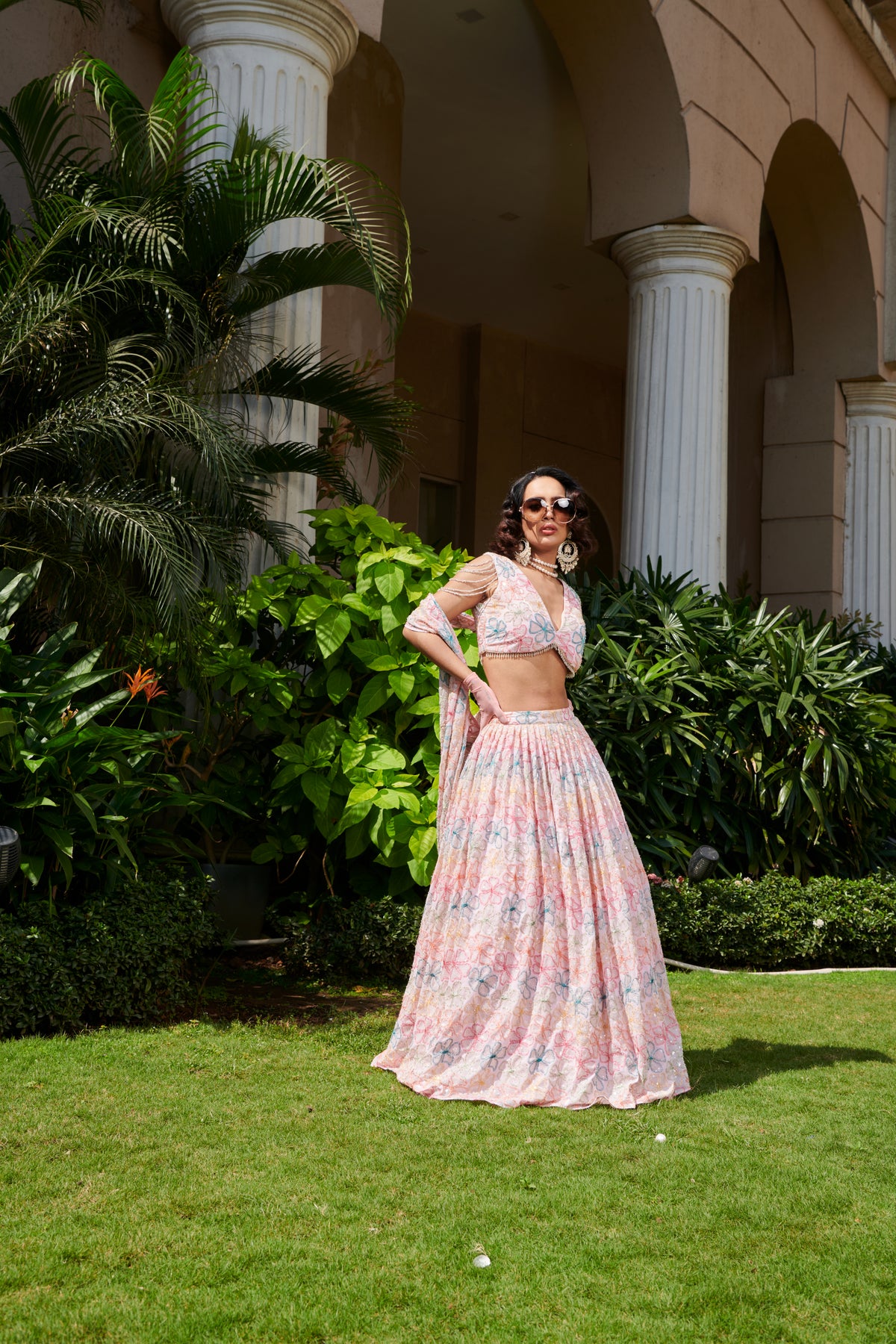 Pink Flower Lehenga Set