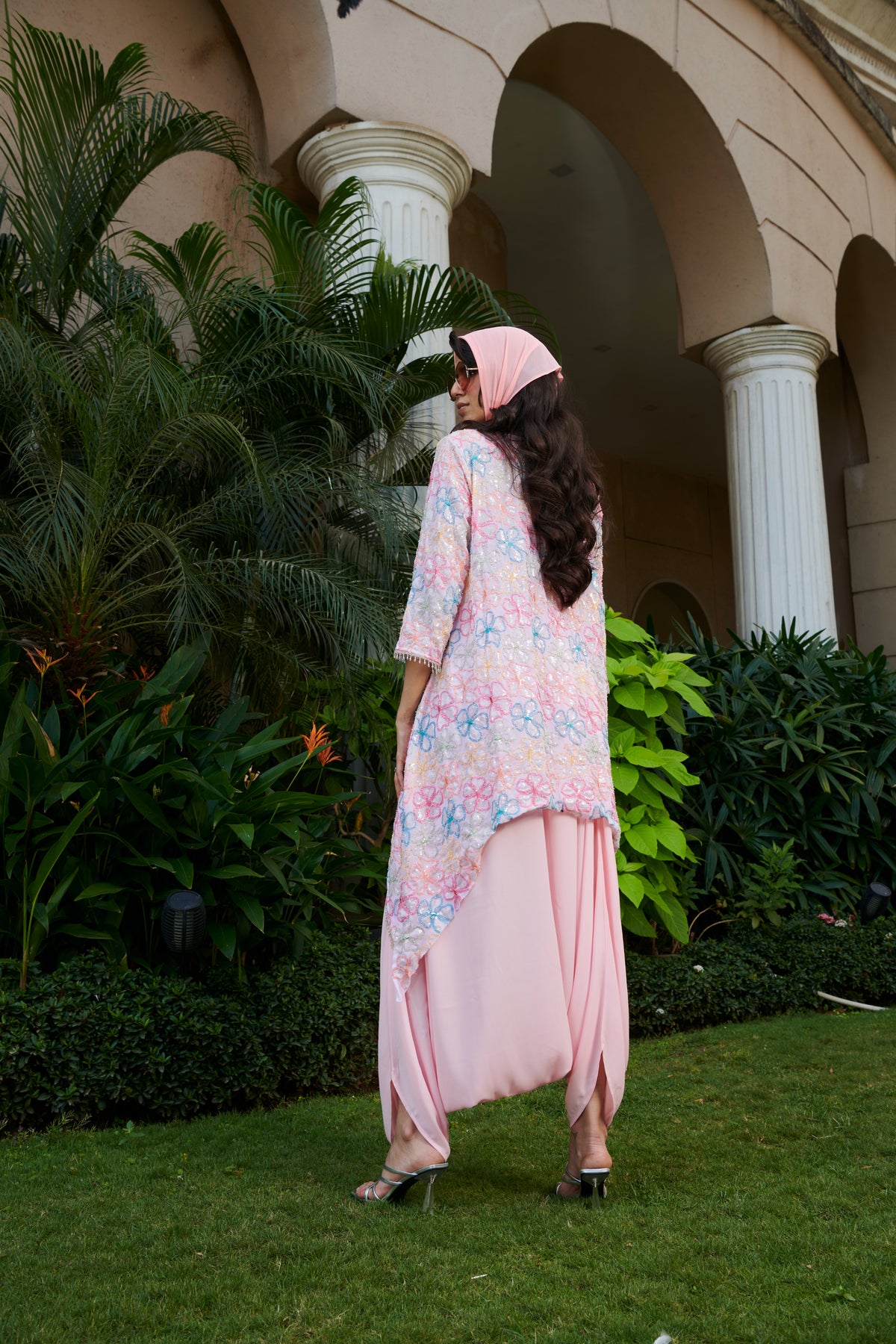 Pink Flower  Kurta And Dhoti