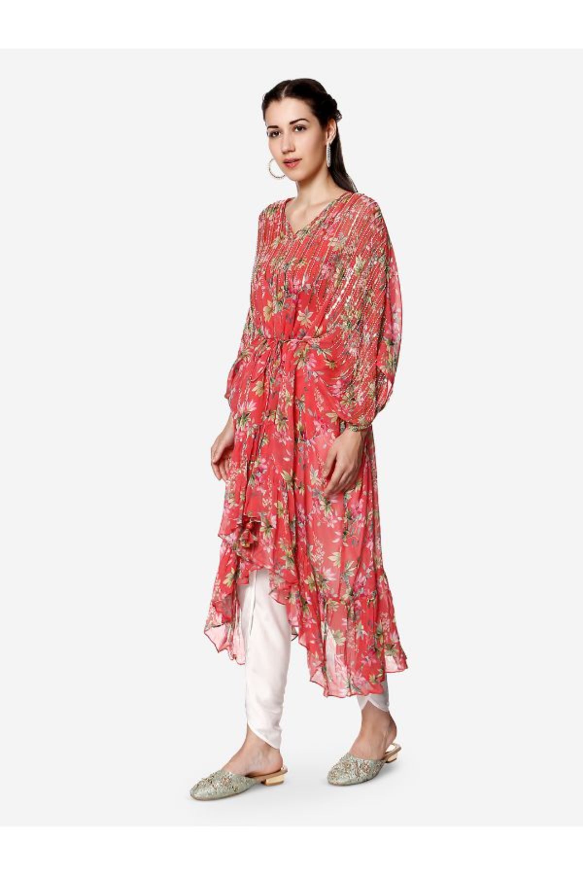 Coral printed kaftan set