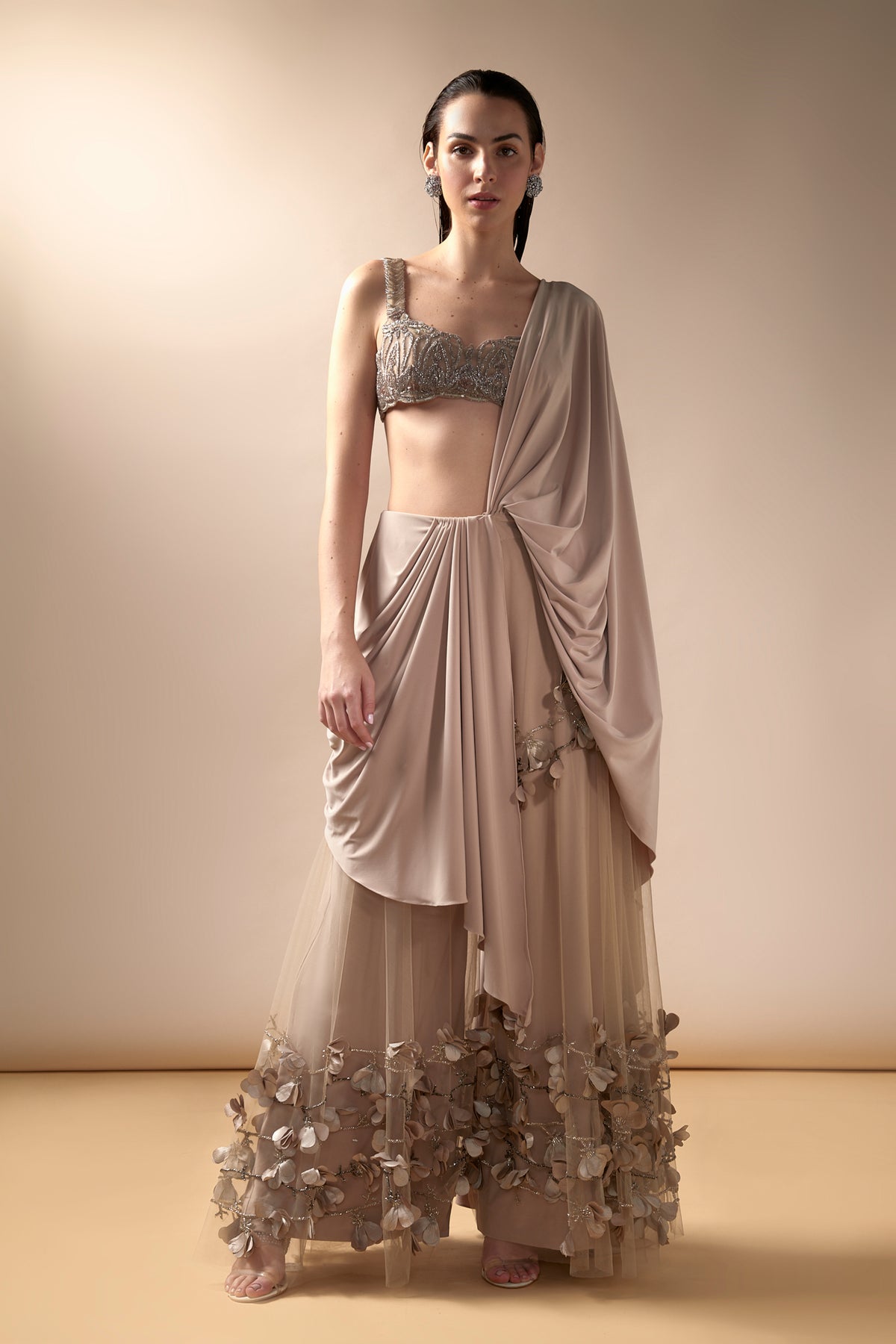 Nude Wide Legged Pant Saree