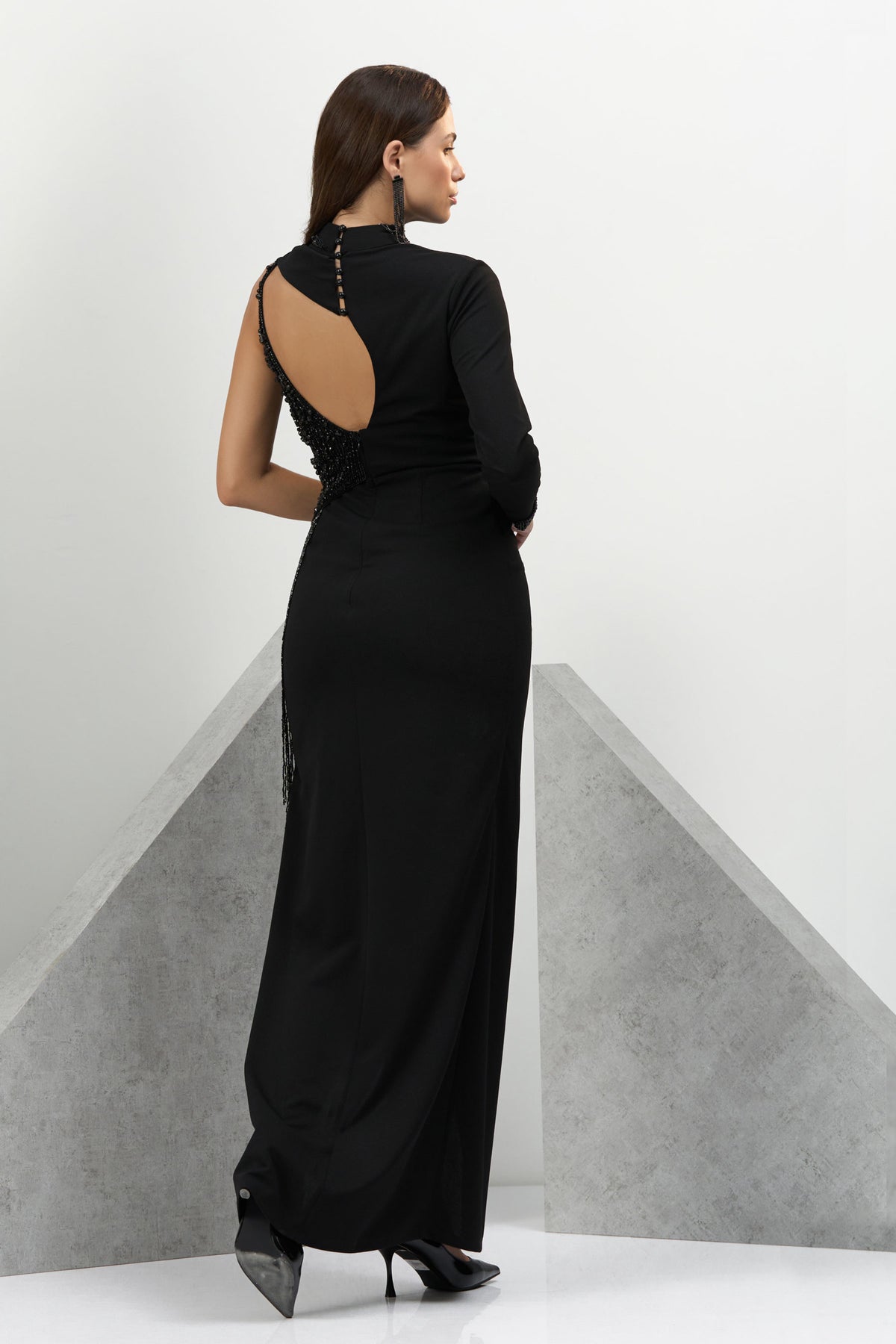 One Shoulder Sleeve Evening Gown