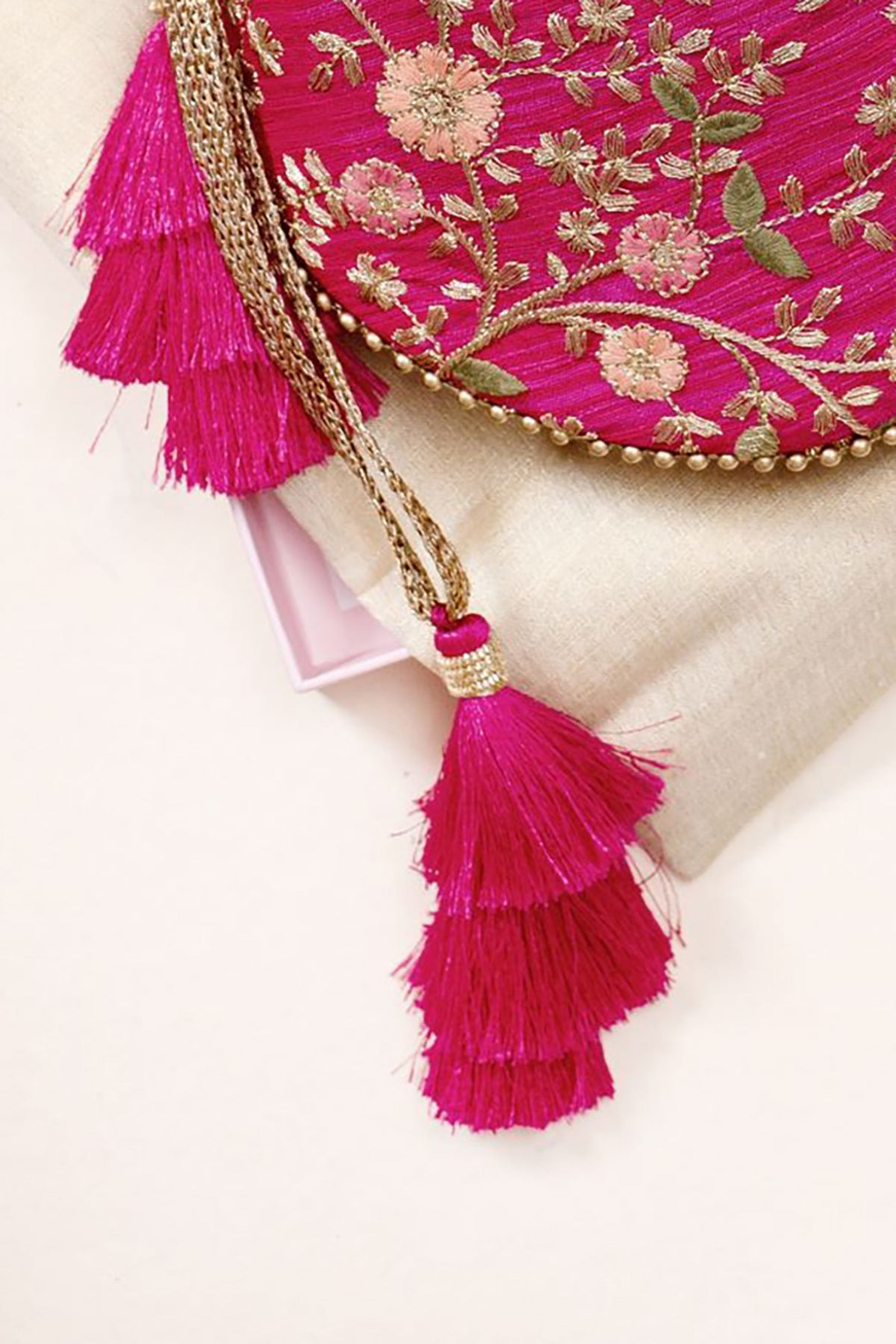 Floral Creeper Pink Potli Bag