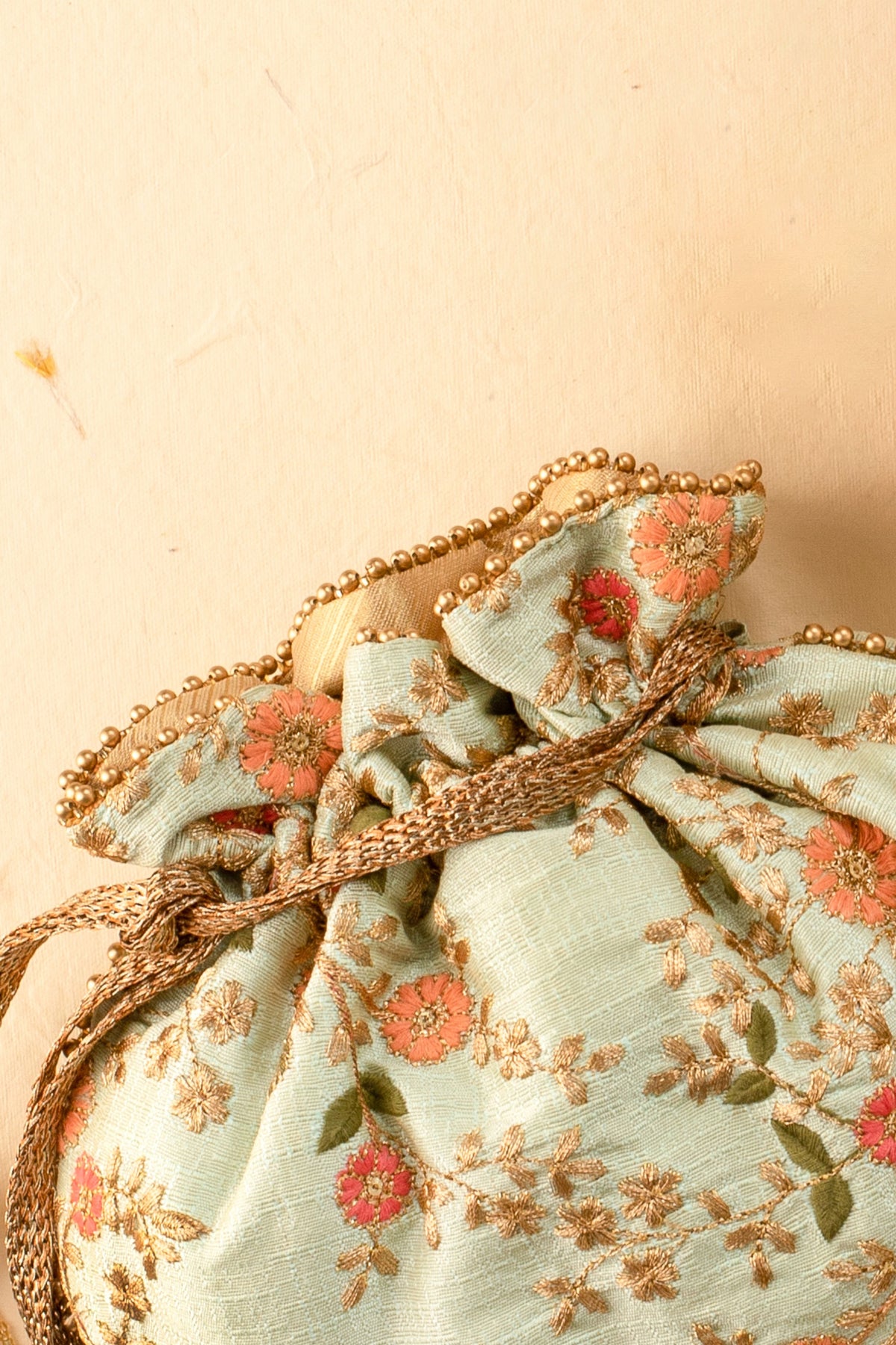 Floral Creeper Mint Potli Bag