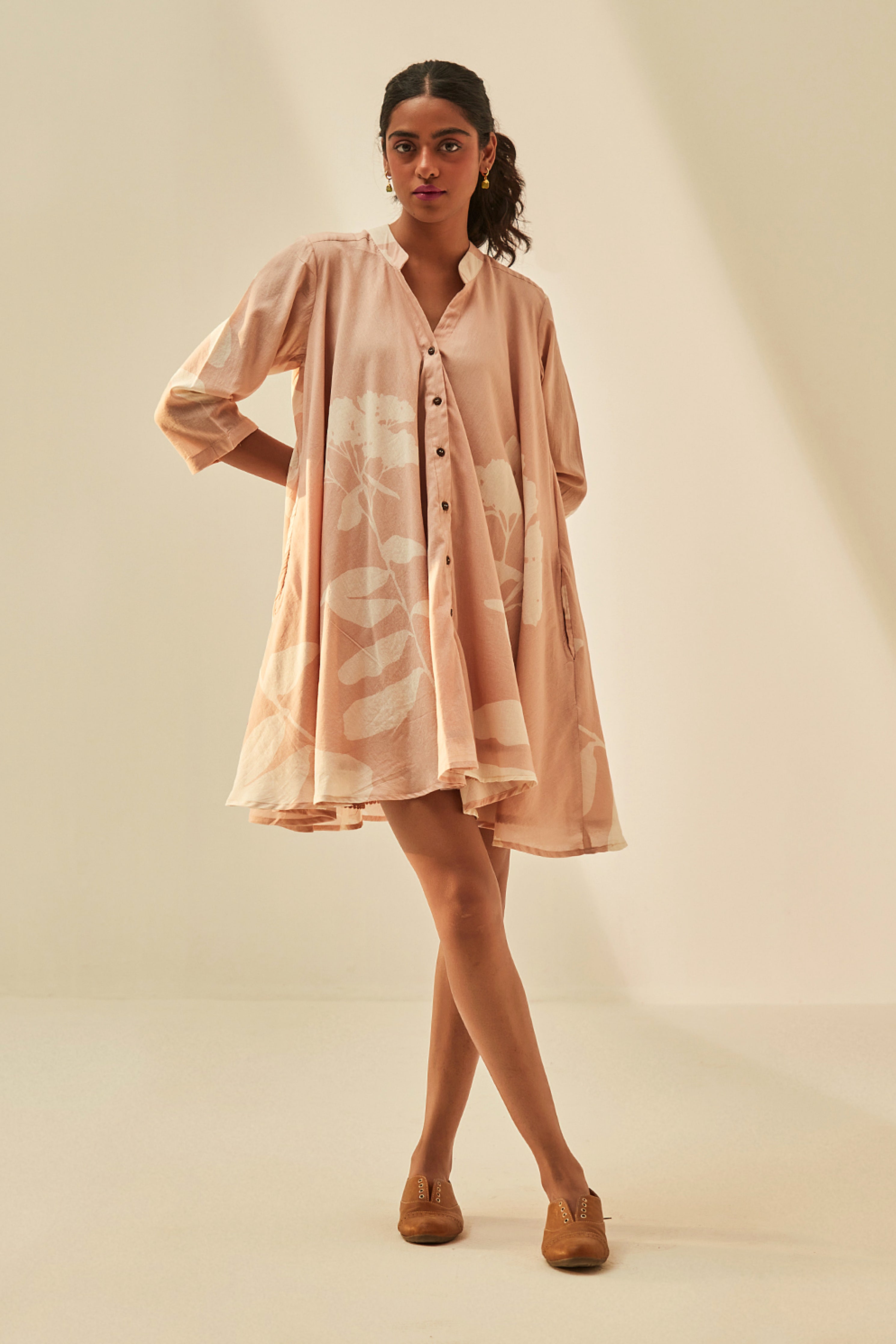 Khara Kapas Dusky Pink Shirt Dress Elahe