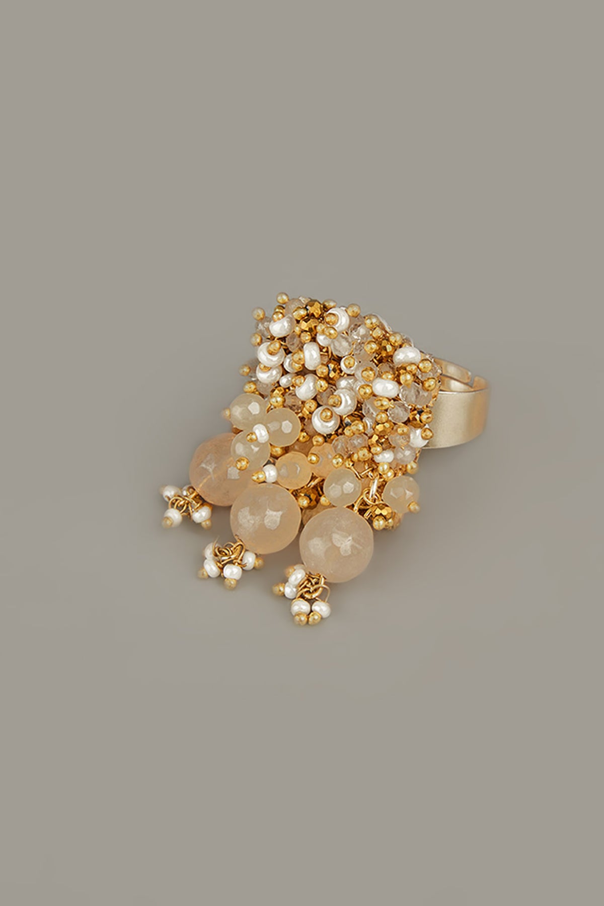 Beige Semi Precious Stone Finger Ring