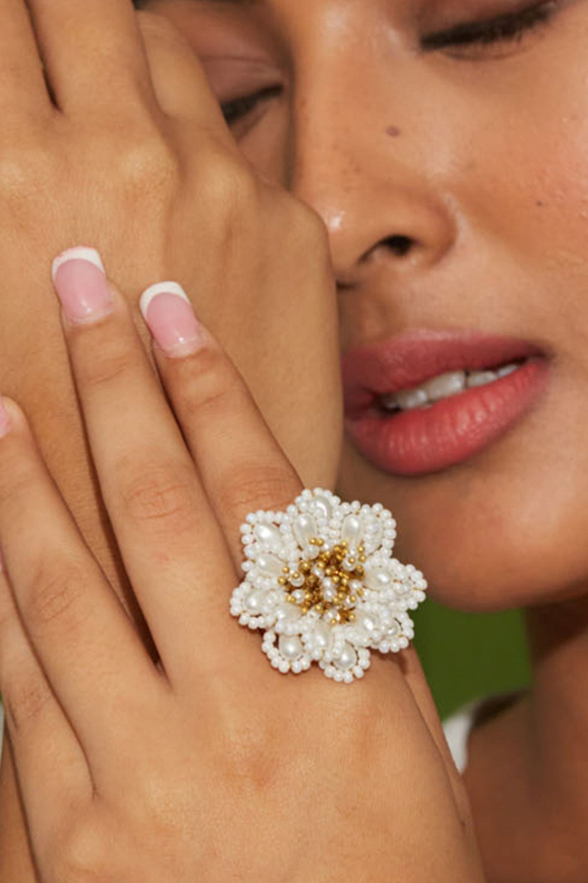 White Stone Studded Flower Ring