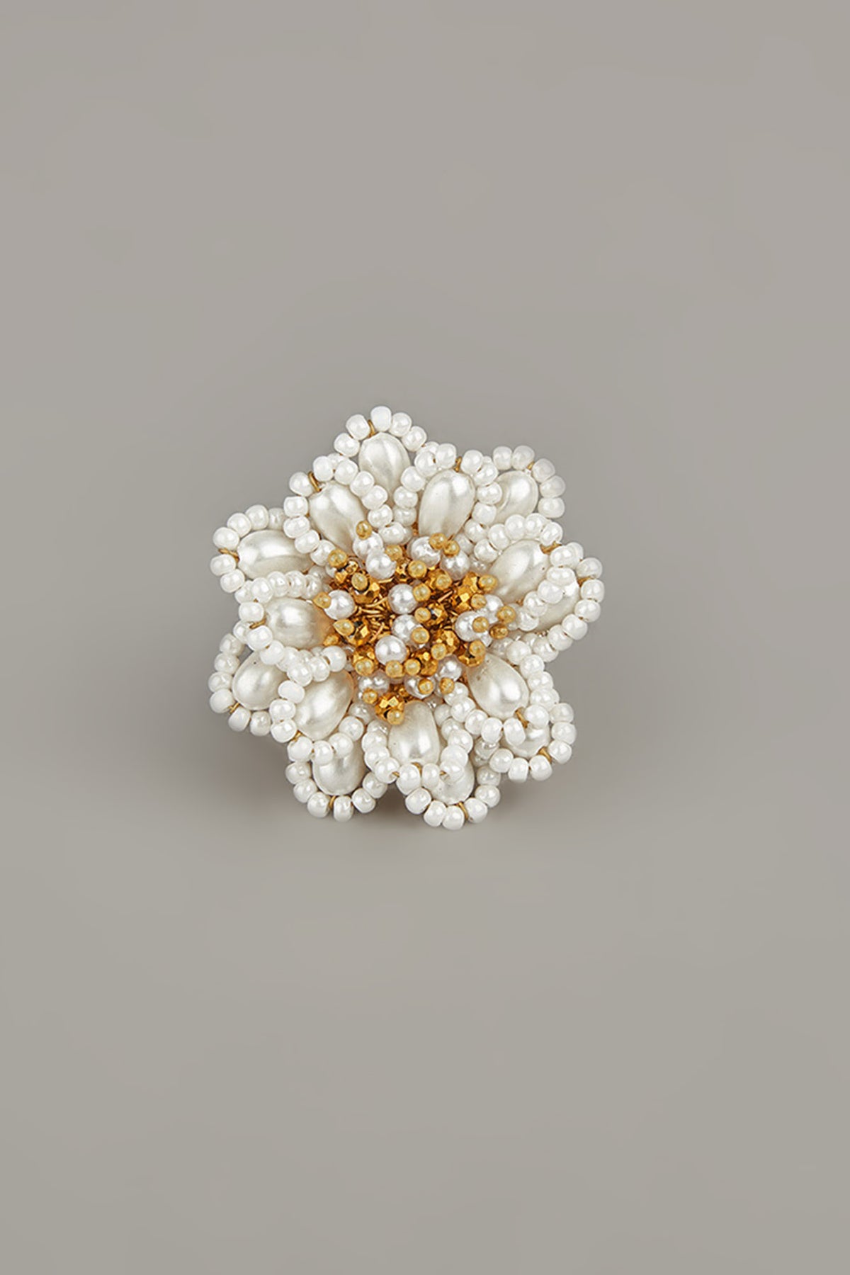 White Stone Studded Flower Ring