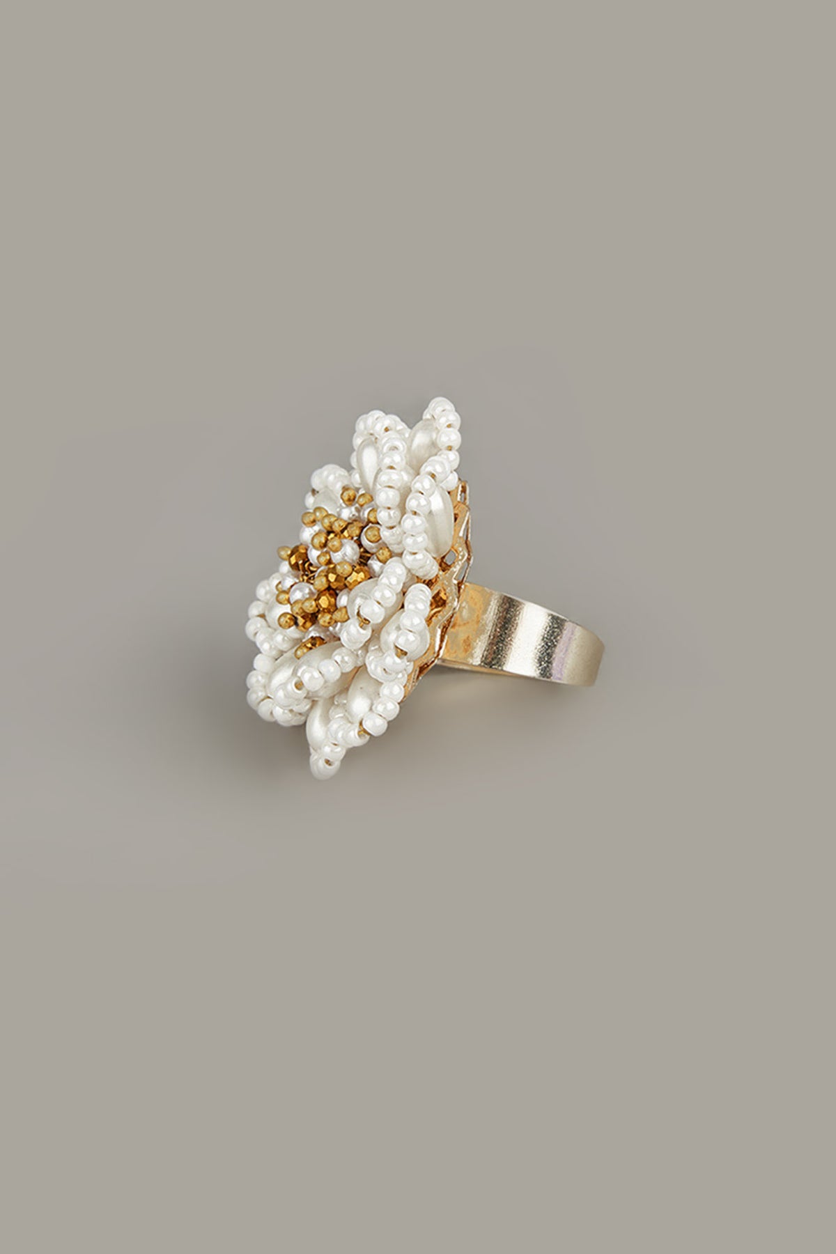 White Stone Studded Flower Ring