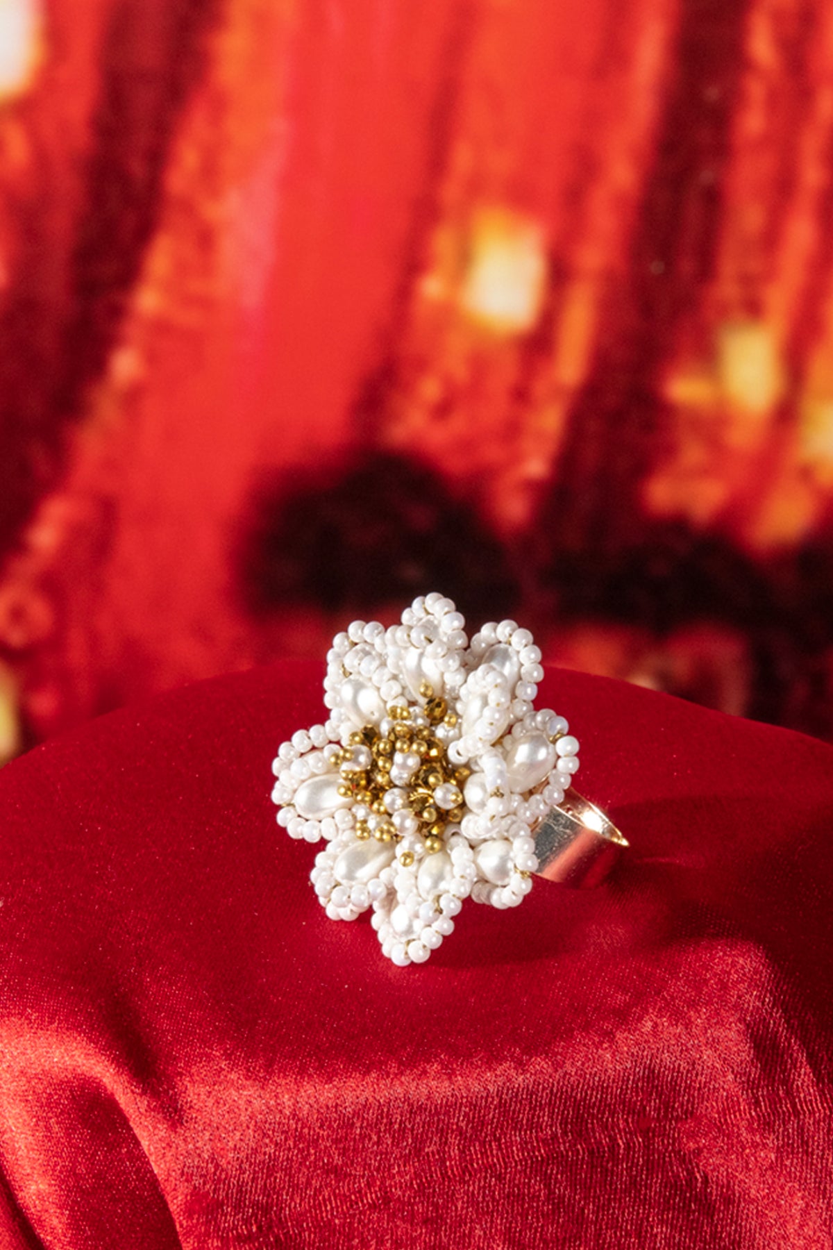 White Stone Studded Flower Ring