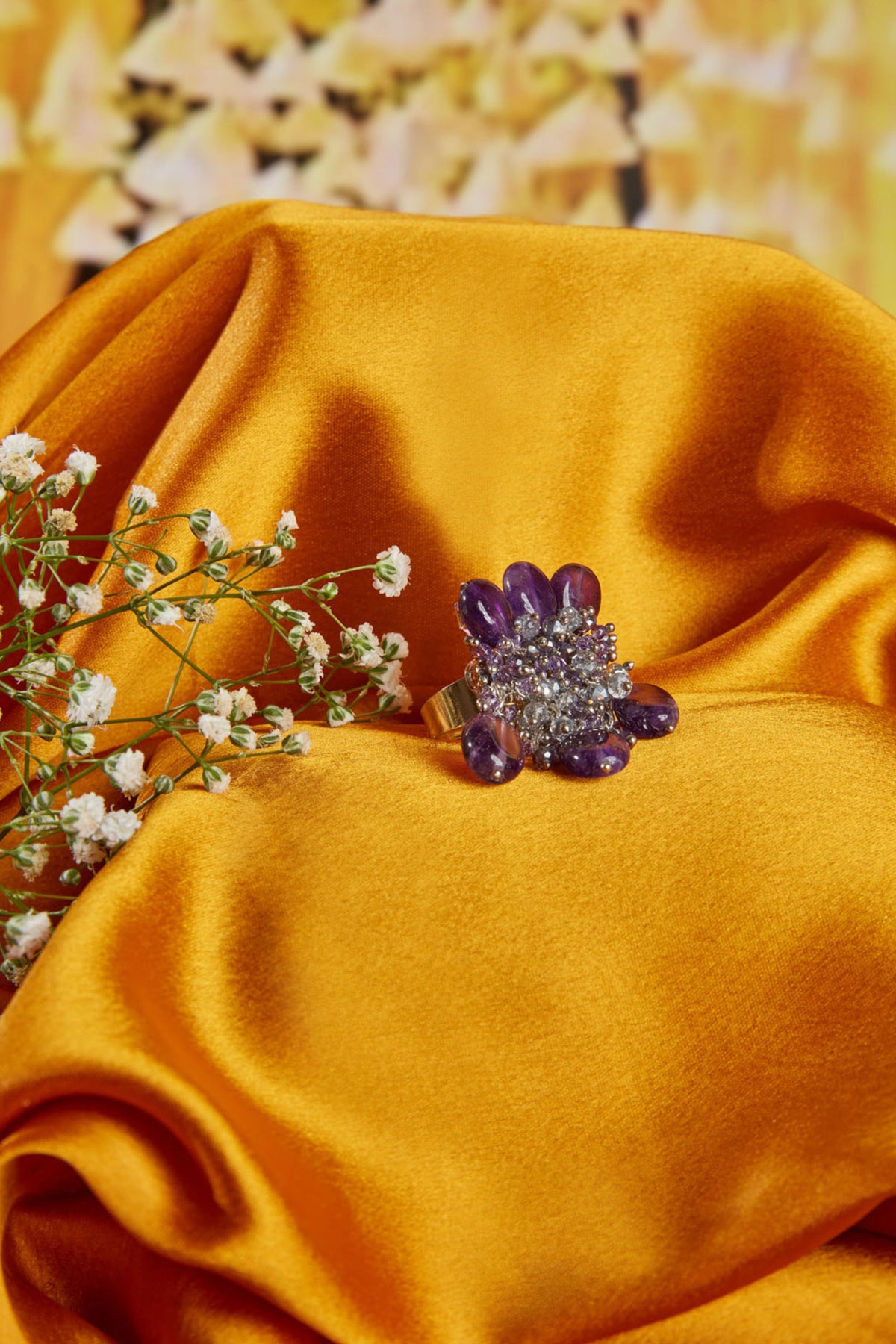 Handcrafted Amethyst Crystal Finger Ring