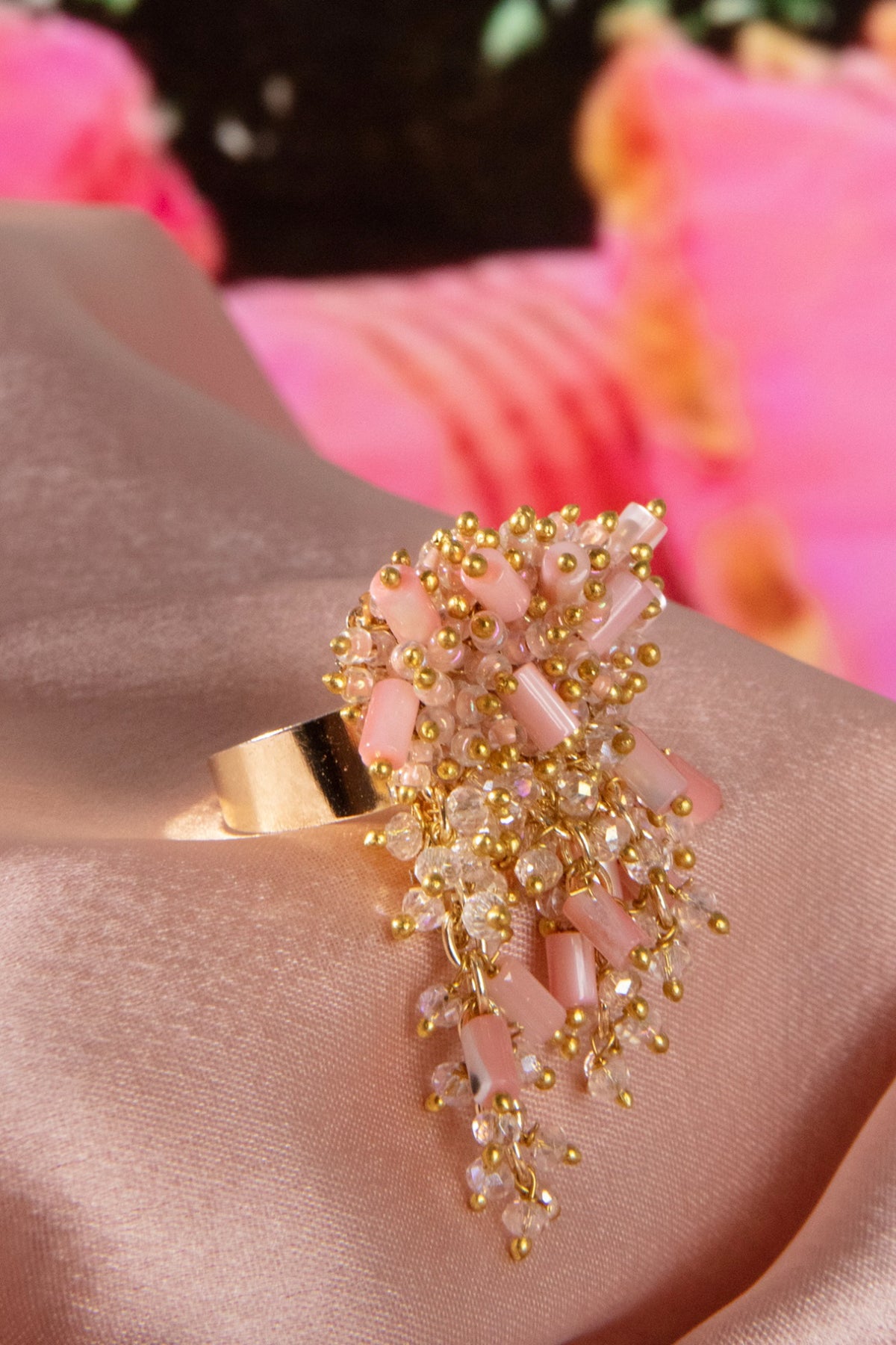 Pink &amp; Gold Tassel Finger Rings