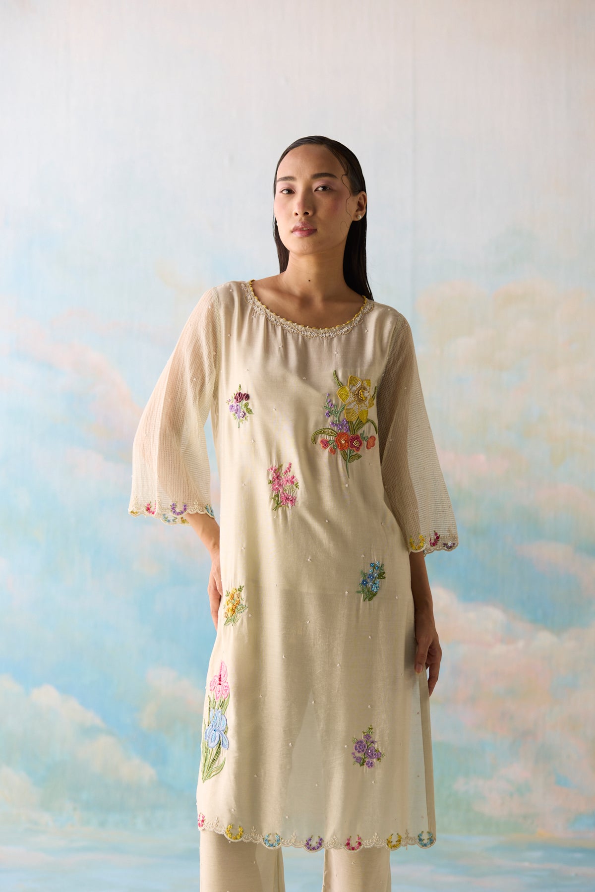 Ash Emboidered Kurta