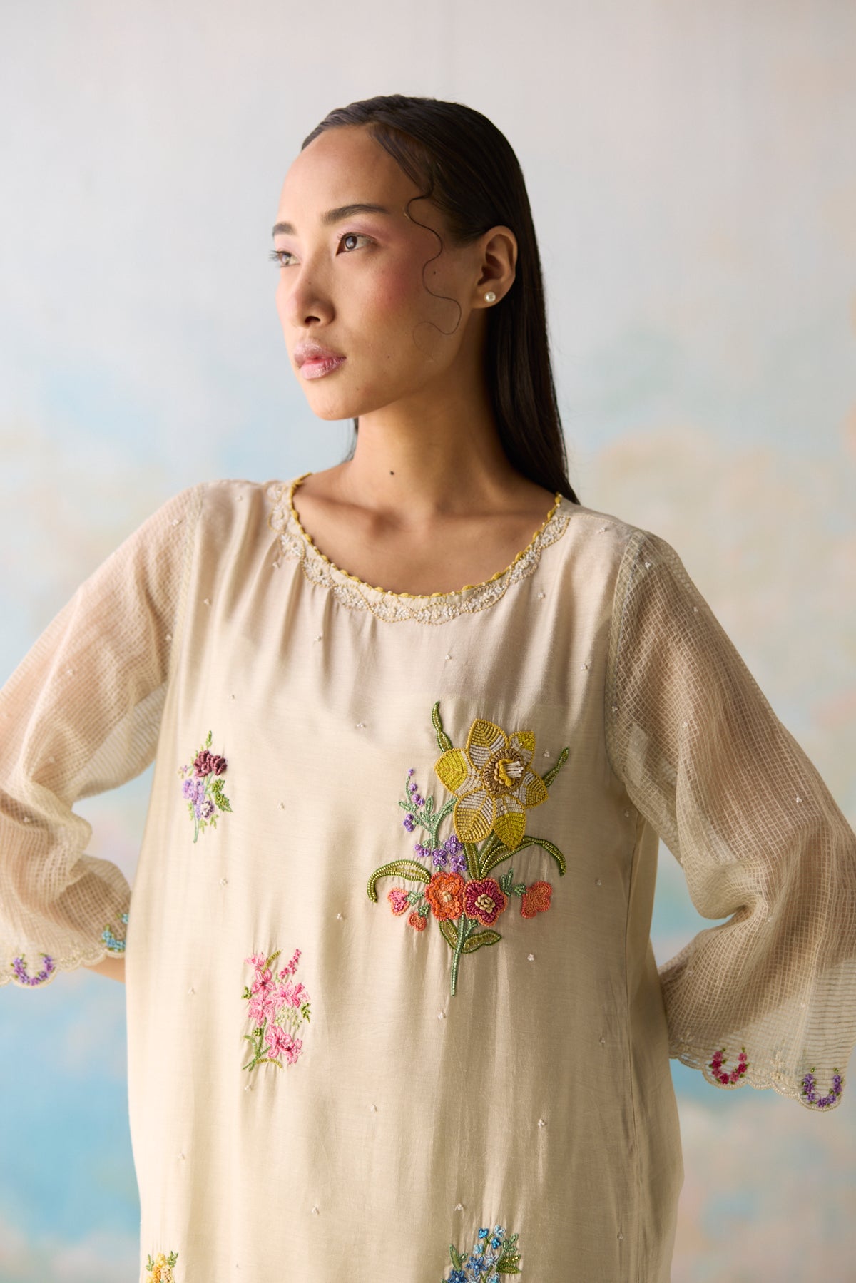 Ash Emboidered Kurta