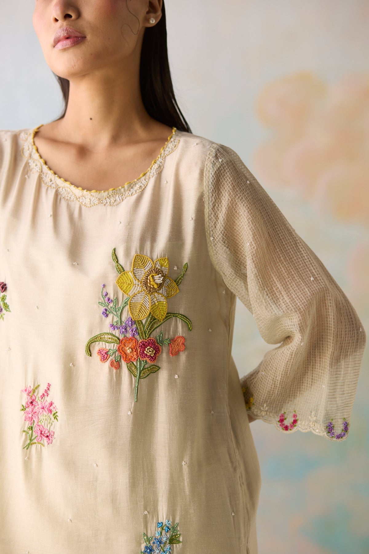 Ash Emboidered Kurta