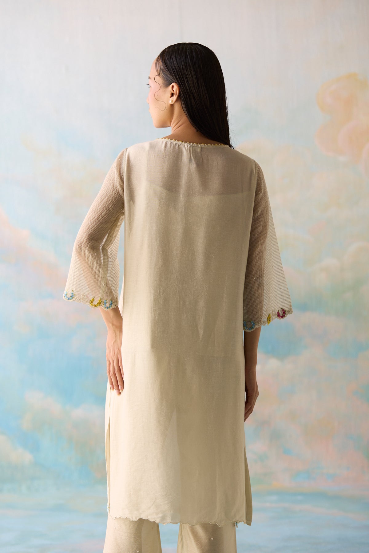 Ash Emboidered Kurta