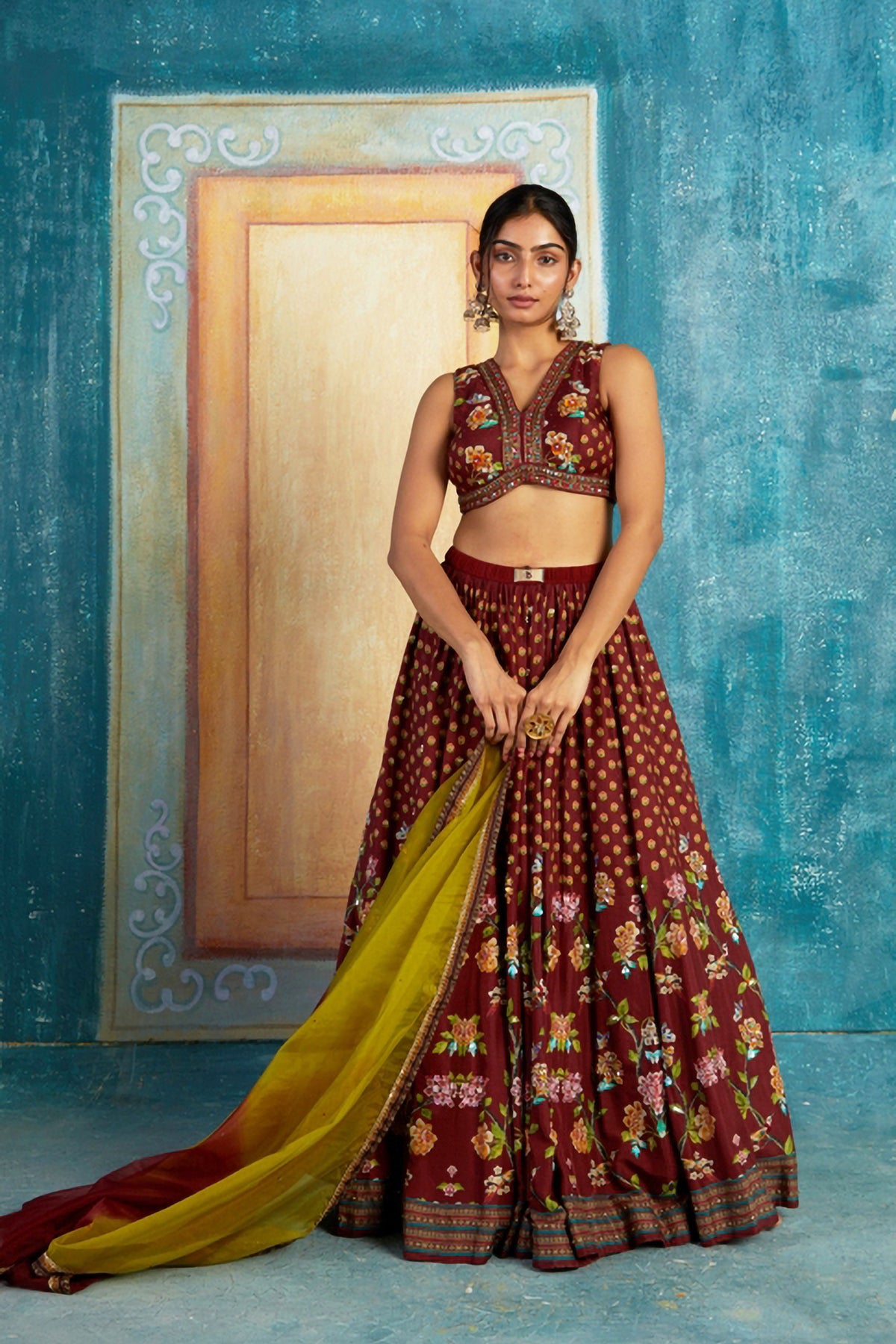 Maroon printed lehenga set