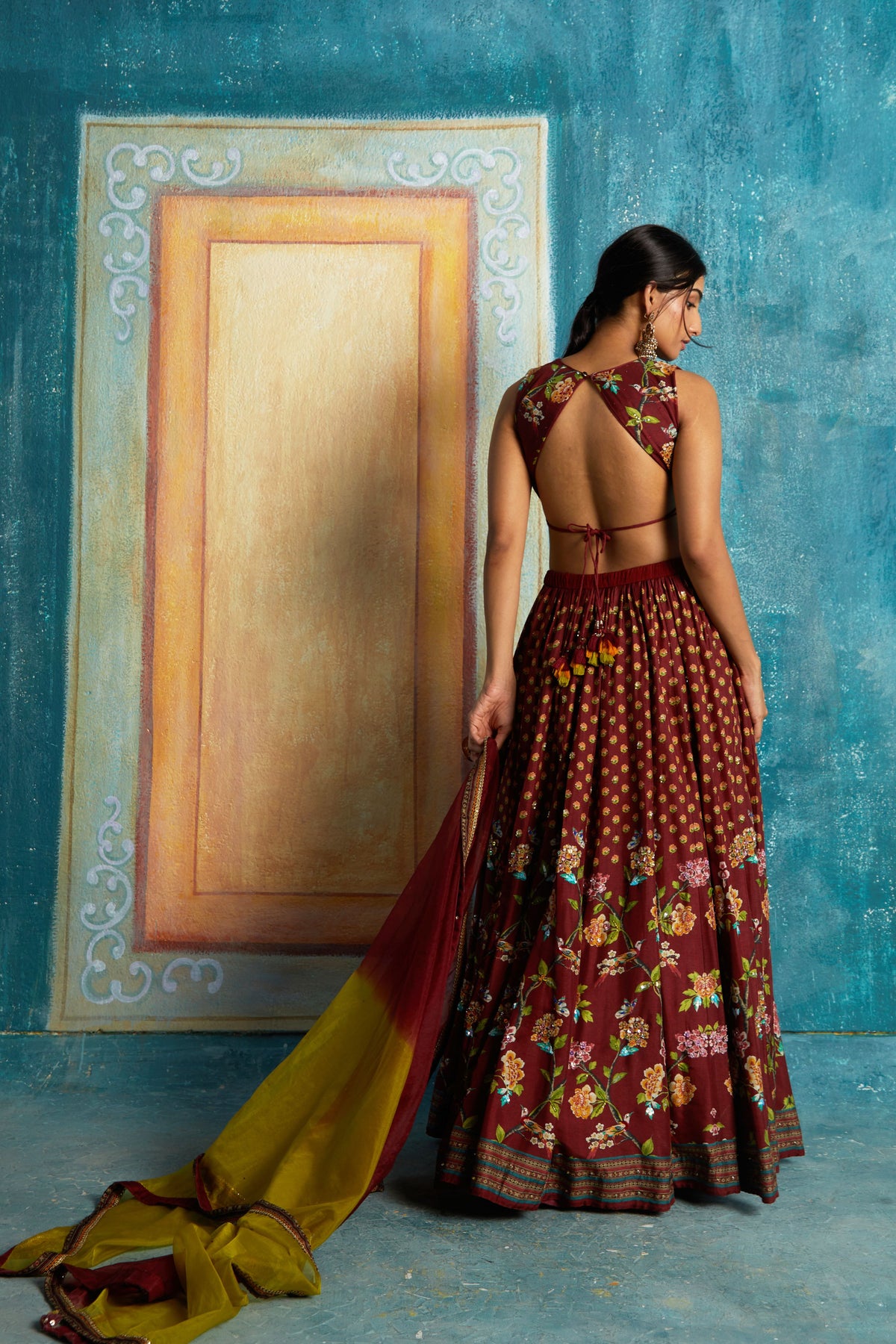 Maroon printed lehenga set