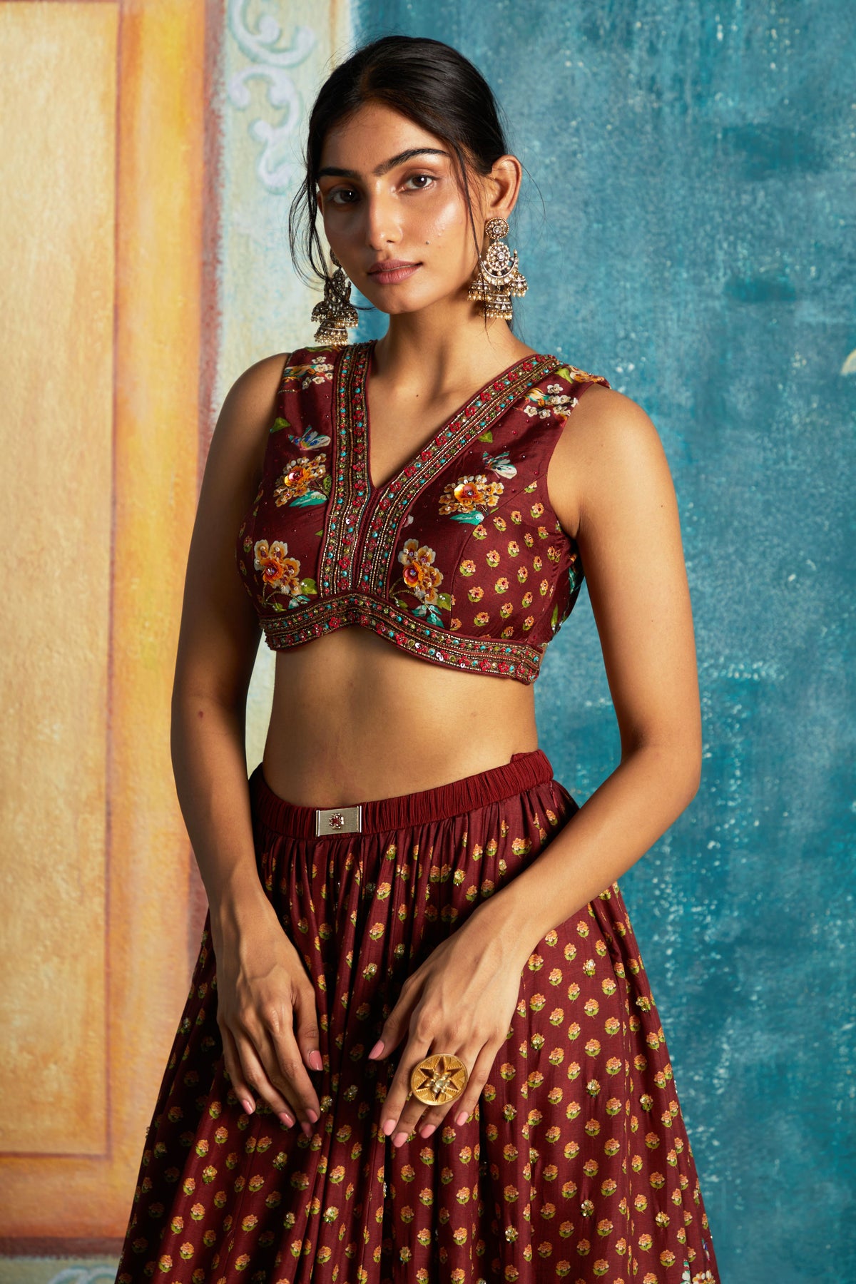 Maroon printed lehenga set