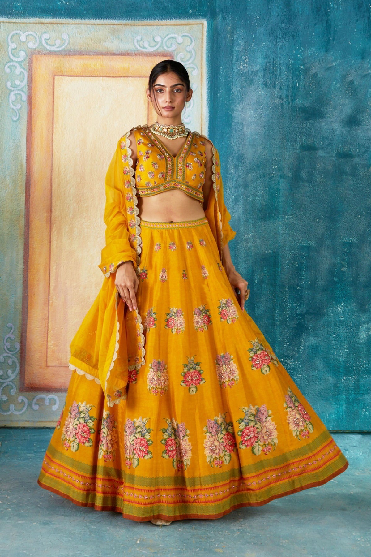 Mustard printed lehenga set