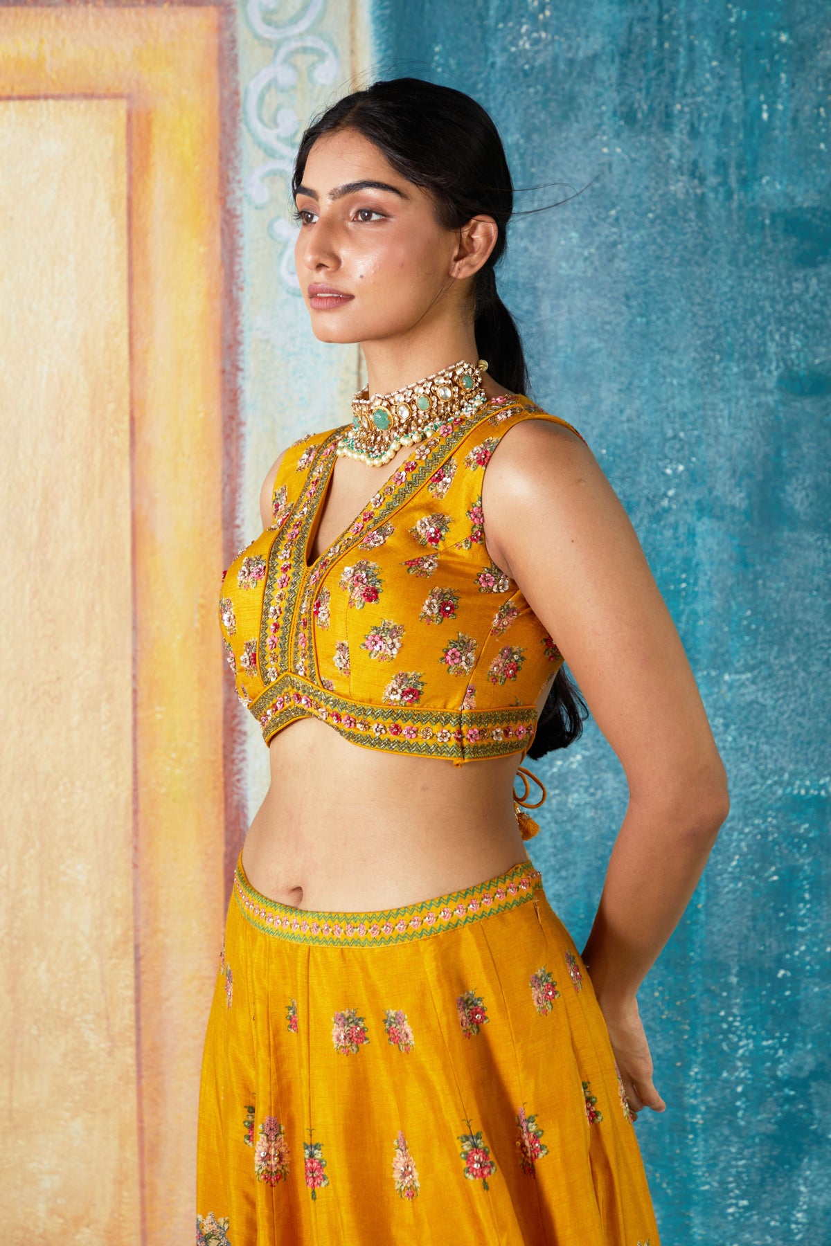 Mustard printed lehenga set