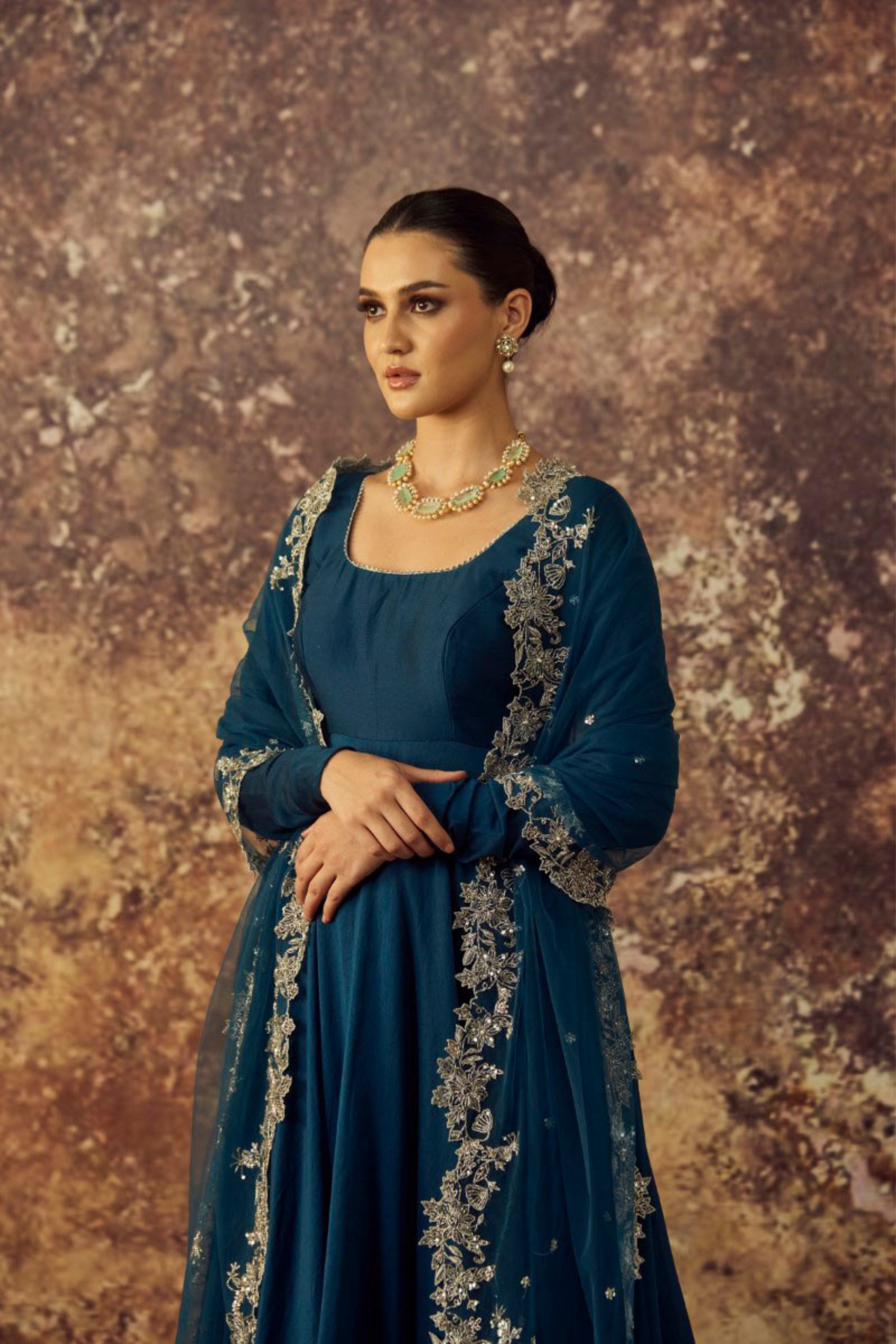 Blue Chanderi Anarkali Set