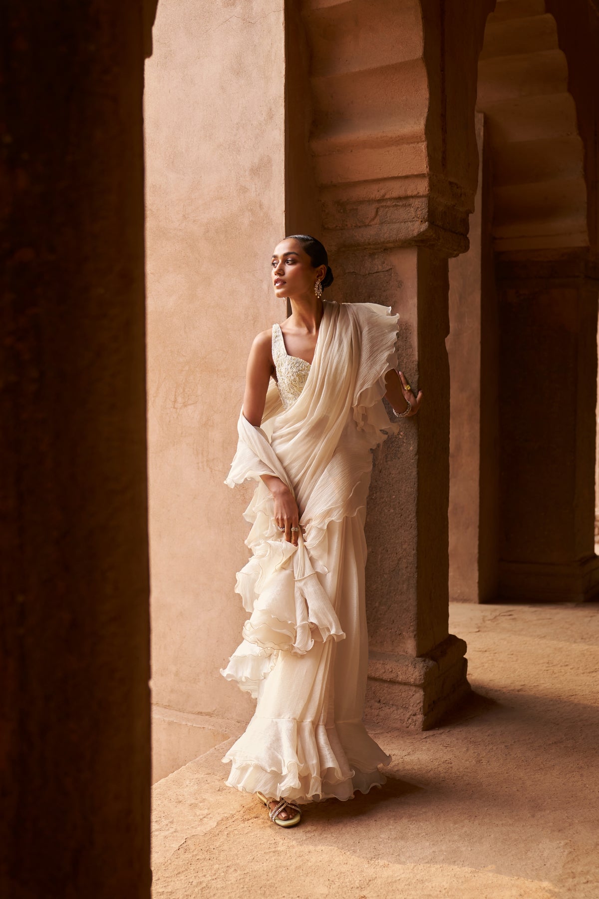 Ivory Whisper Saree With Cape Set