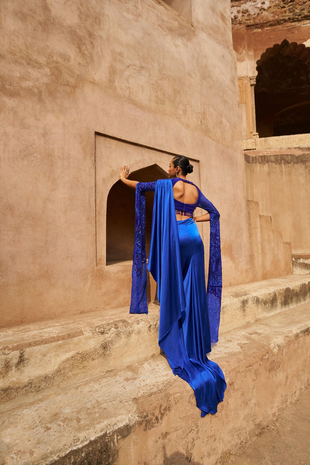 Blue Moonlit Mirage Draped Saree Set