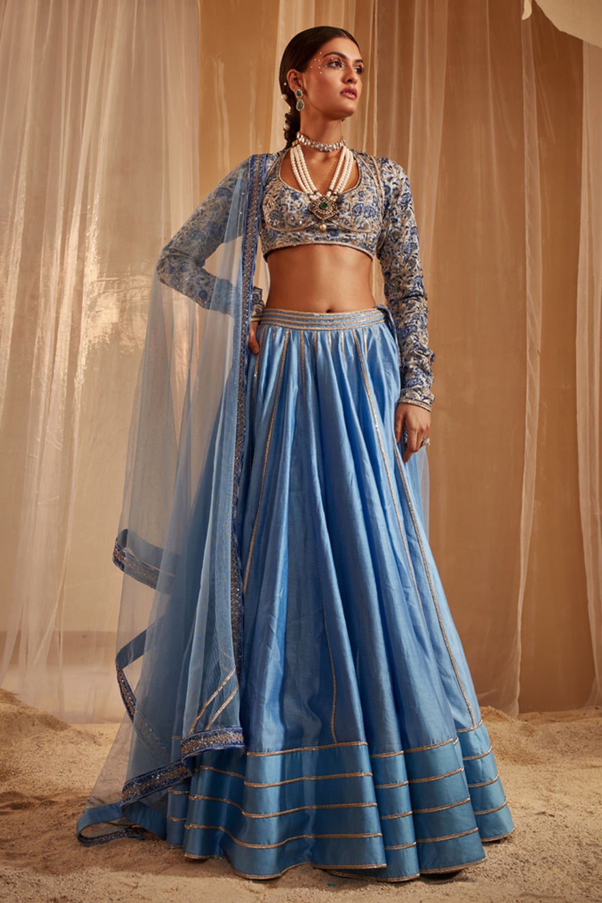 Blue Chanderi Lehenga Set