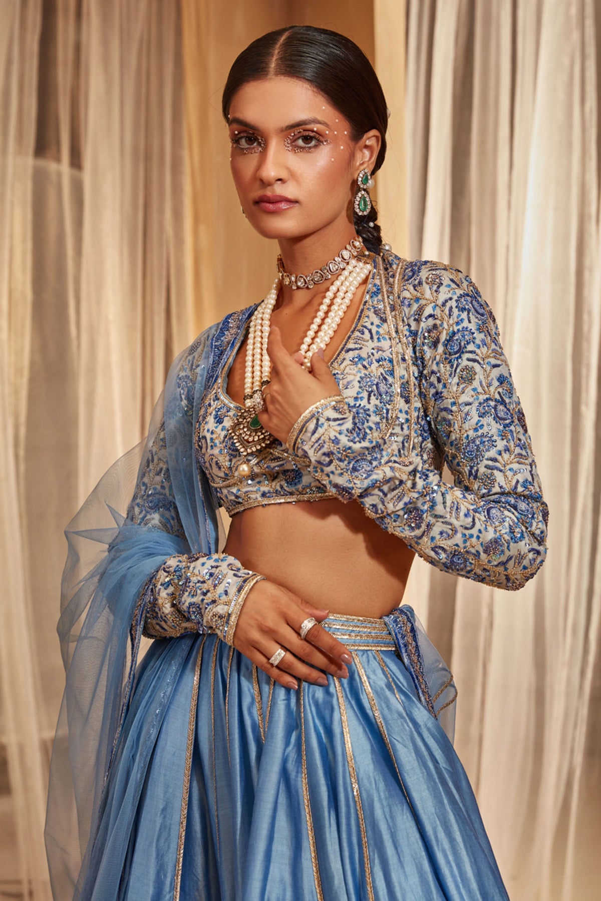 Blue Chanderi Lehenga Set