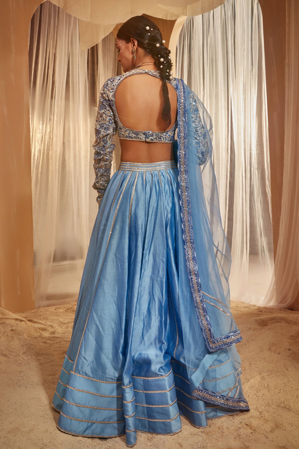 Blue Chanderi Lehenga Set