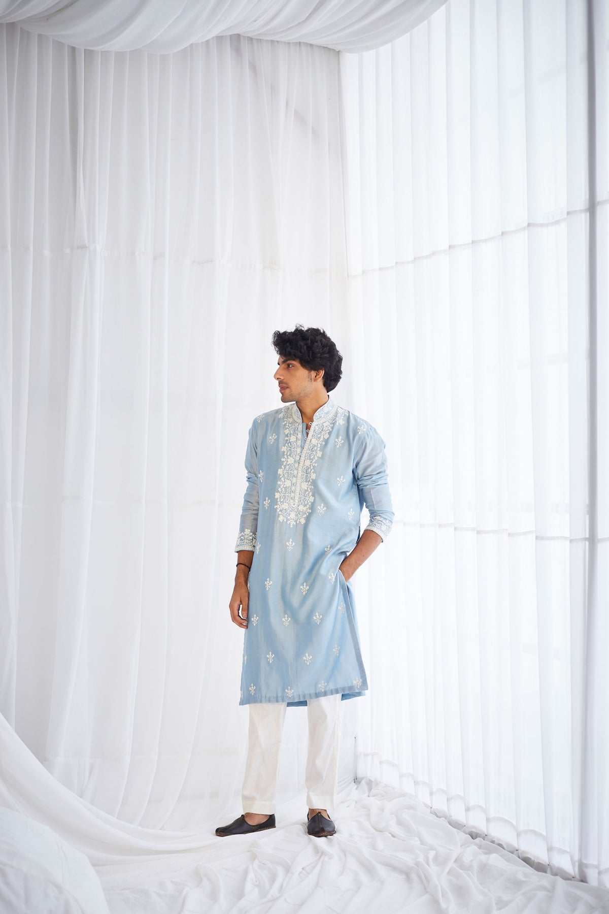 Powder Blue Dori Work Kurta Set