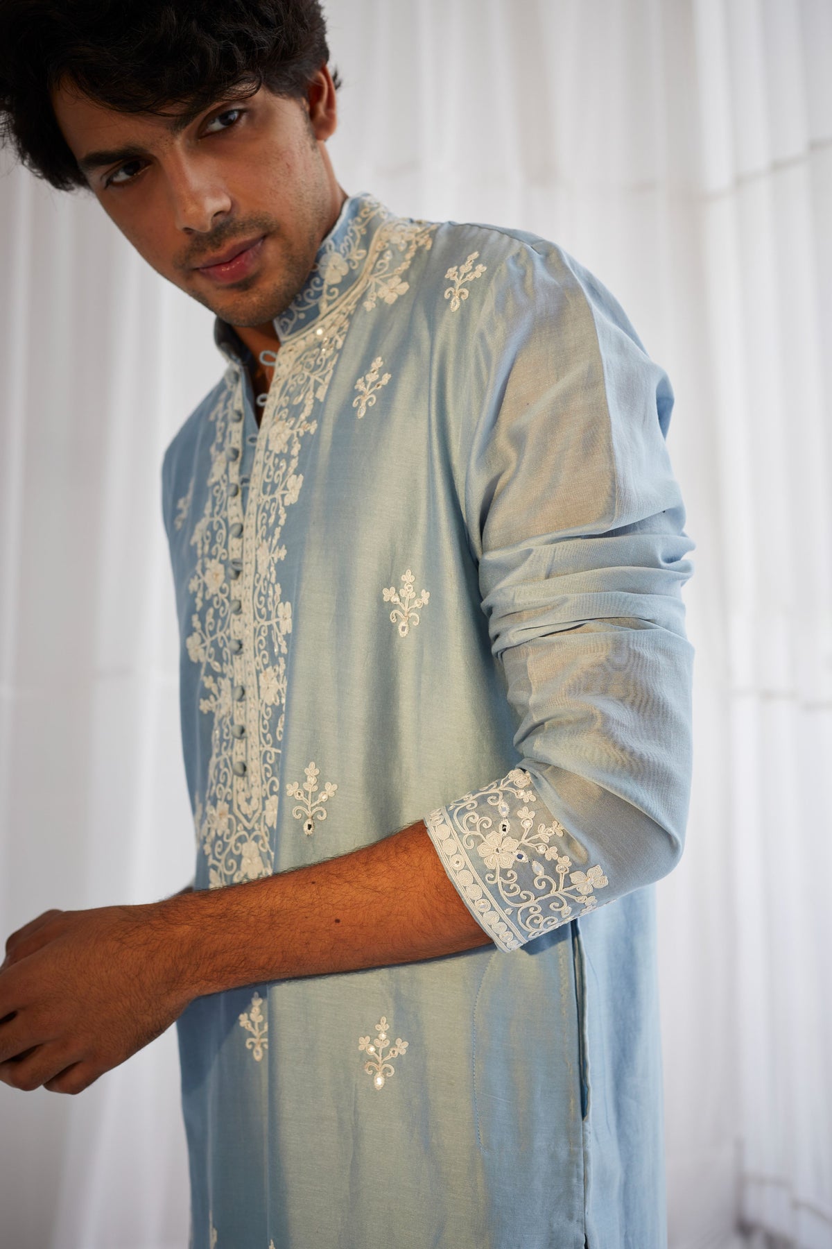 Powder Blue Dori Work Kurta Set