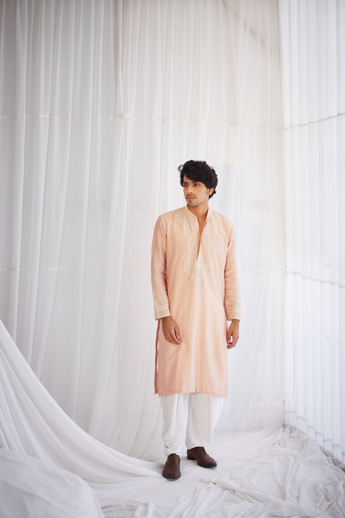 Peach Mirror Mens Kurta Set