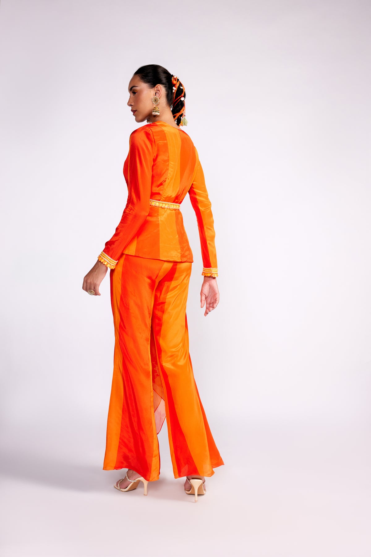 Tangerine Orange Color Block Pant Set