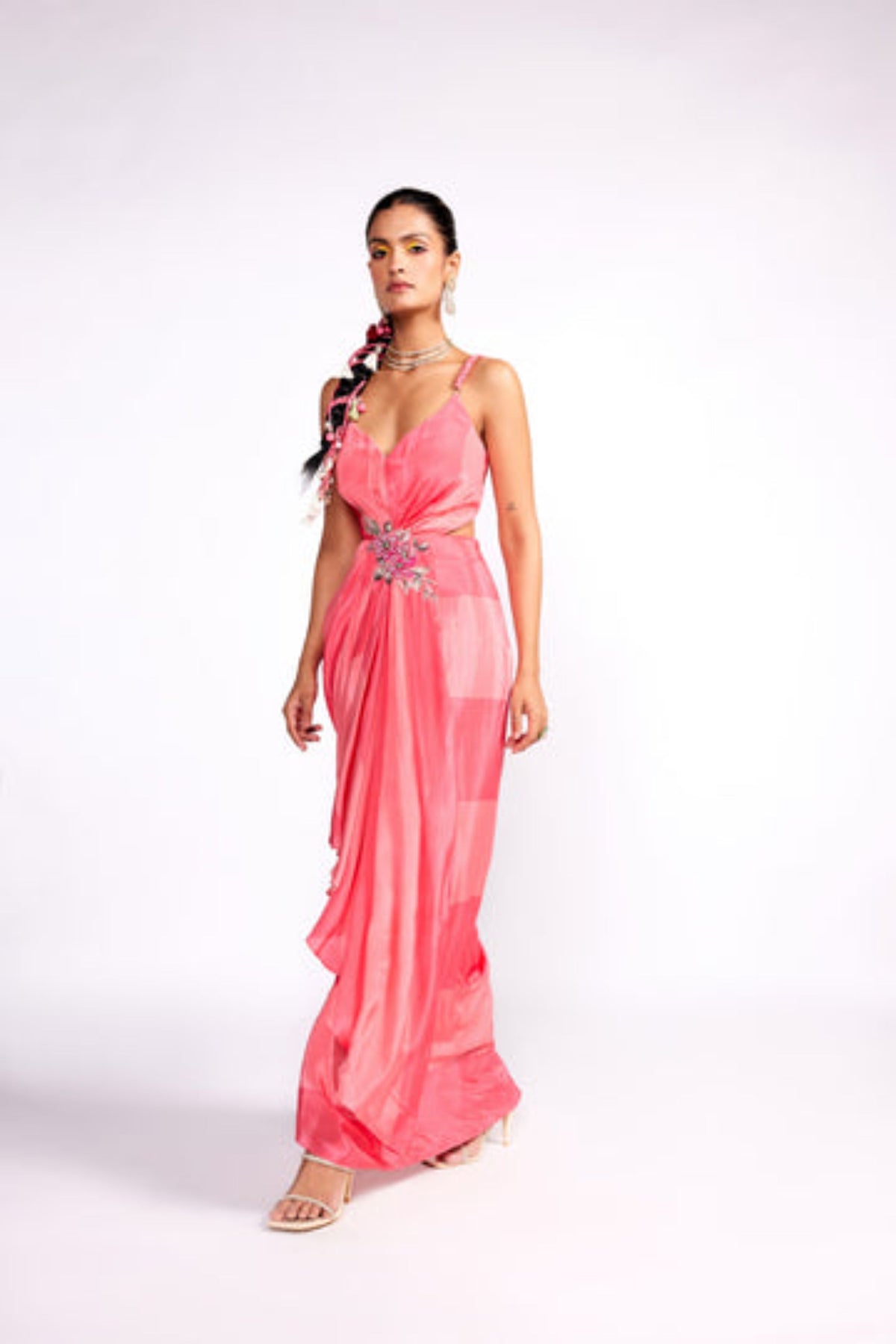 Flamingo Pink Color Block Drape Dress