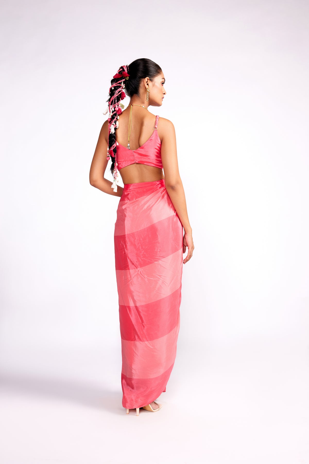 Flamingo Pink Color Block Drape Dress