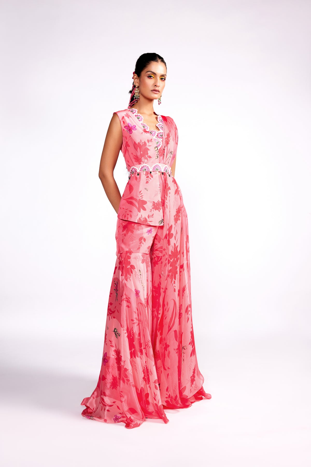 Flamingo Pink Peplum Sharara Set