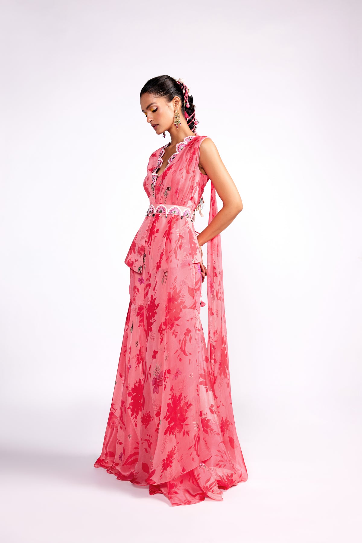 Flamingo Pink Peplum Sharara Set